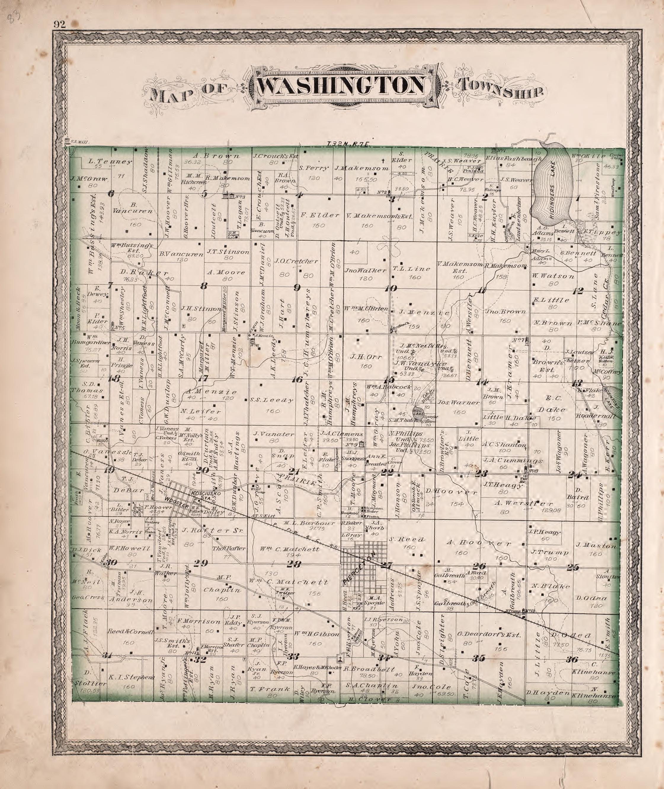 Washington Township from Combination Atlas Map of Kosciusko County, Indiana 1879 by Relic Map Company