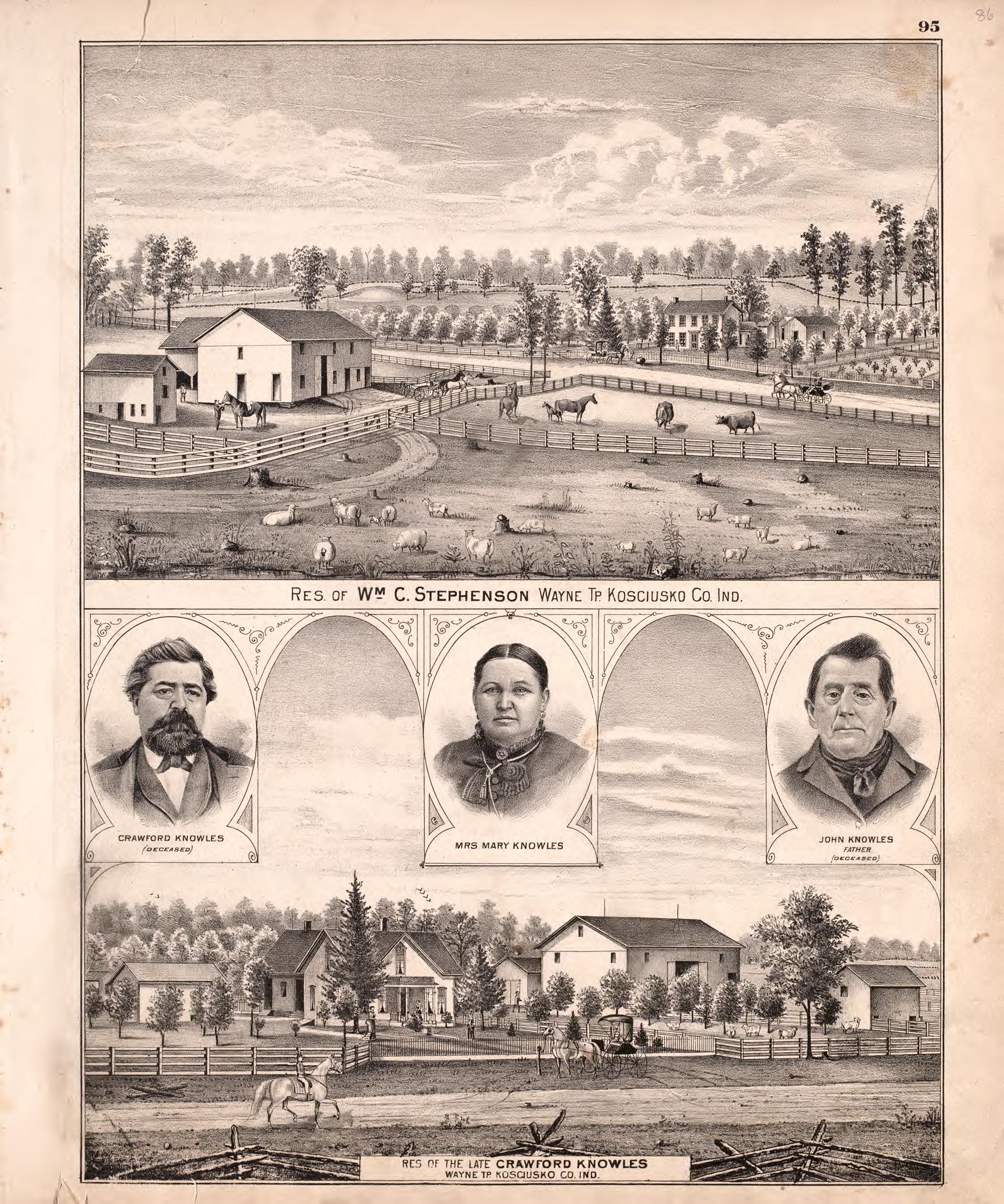 Multiple Residence Sketches (continued) from Combination Atlas Map of Kosciusko County, Indiana 1879 by Relic Map Company