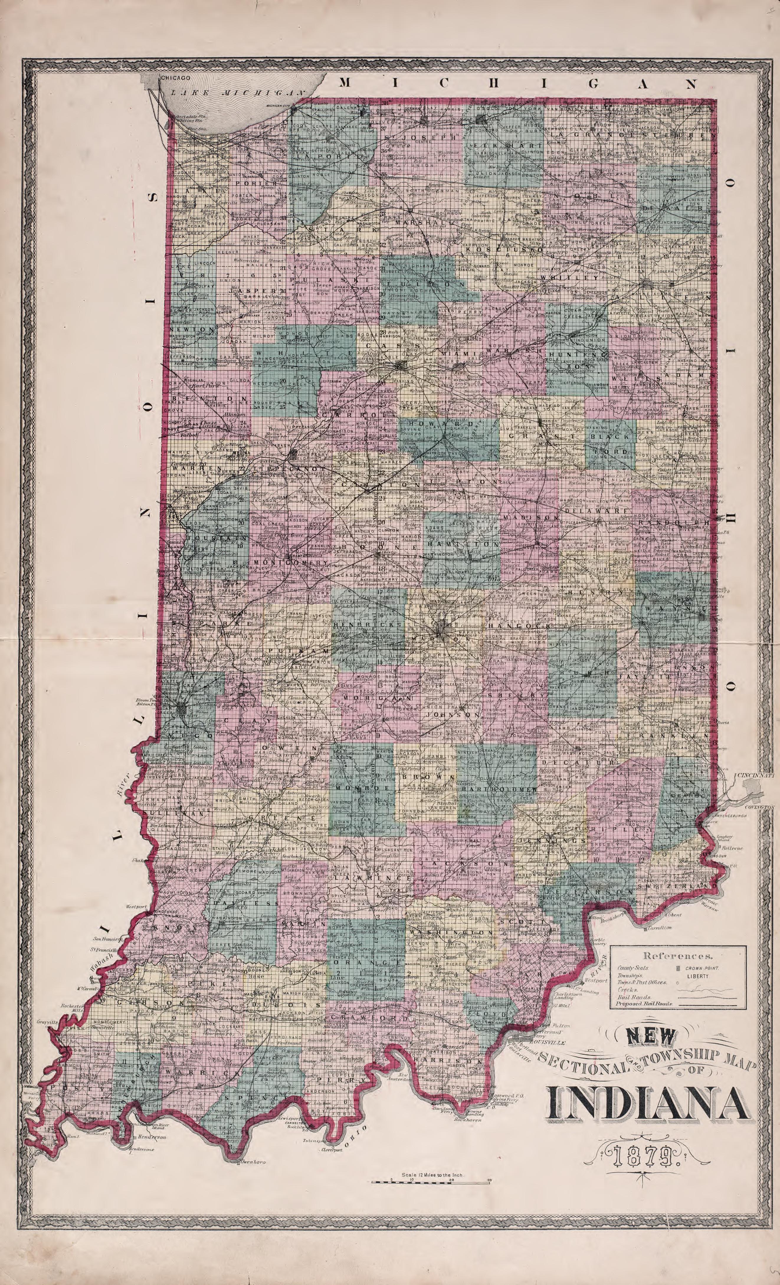 Sectional & Township Map of Indiana from Combination Atlas Map of Kosciusko County, Indiana 1879 by Relic Map Company