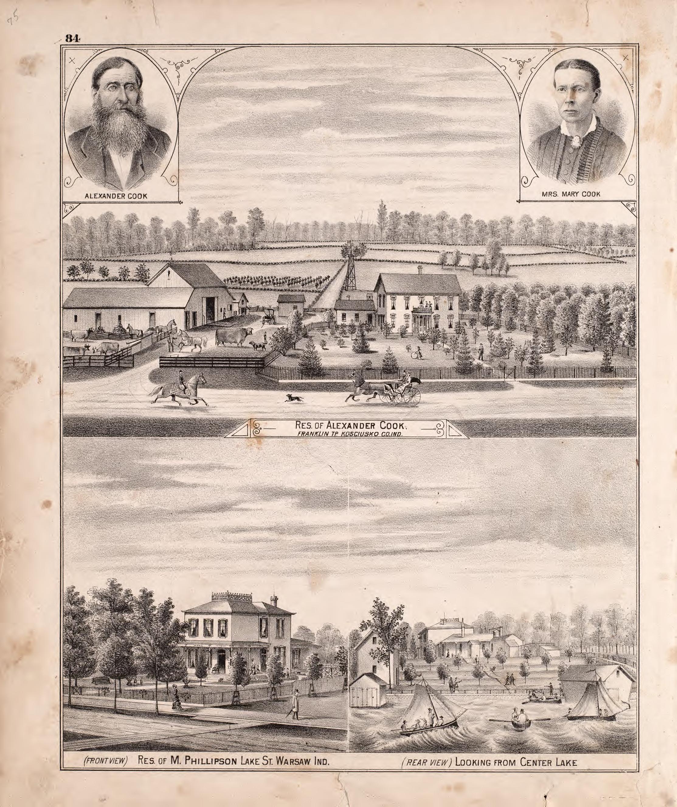 Multiple Residence Sketches (continued) from Combination Atlas Map of Kosciusko County, Indiana 1879 by Relic Map Company