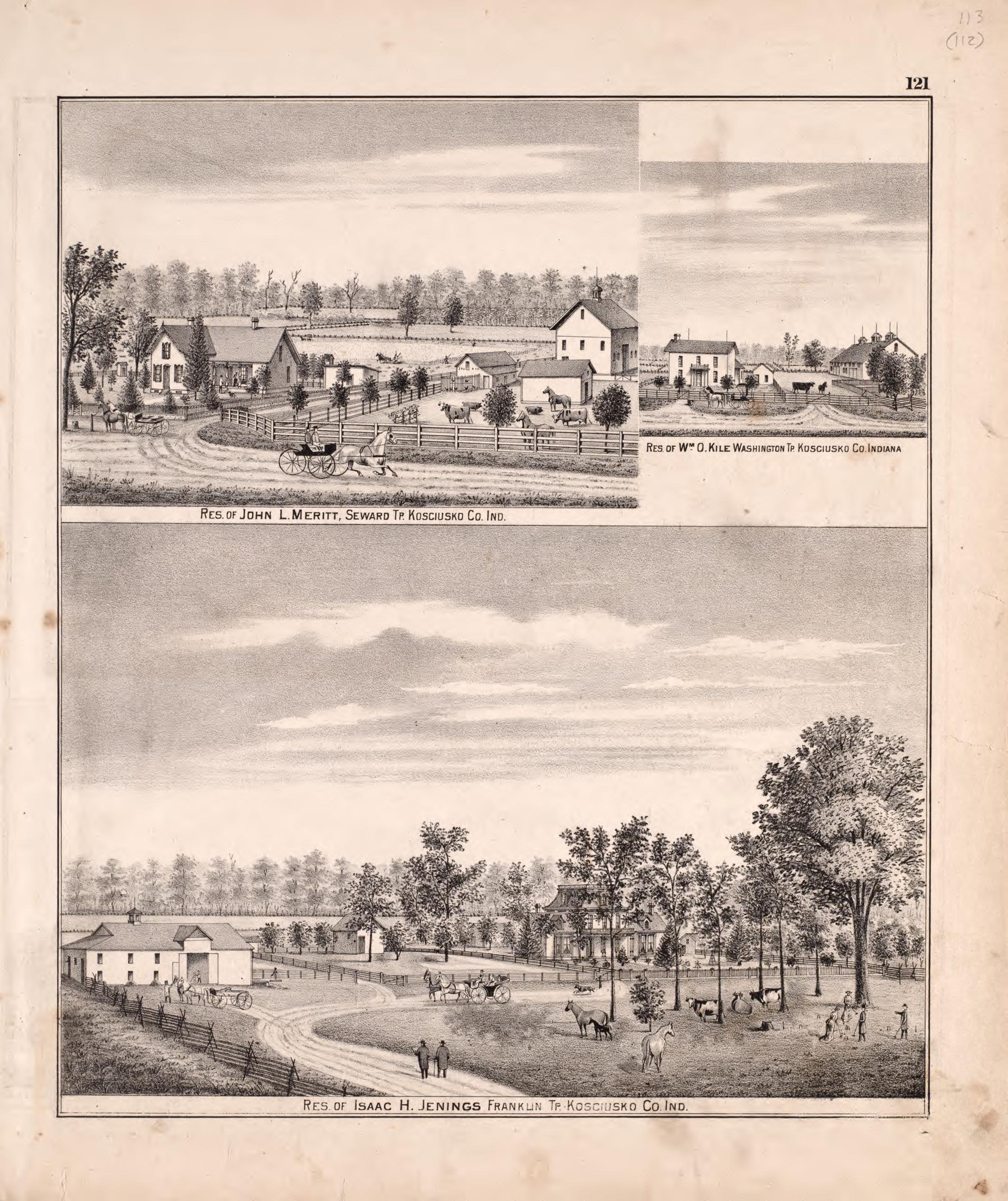 Multiple Residence Sketches (continued) from Combination Atlas Map of Kosciusko County, Indiana 1879 by Relic Map Company