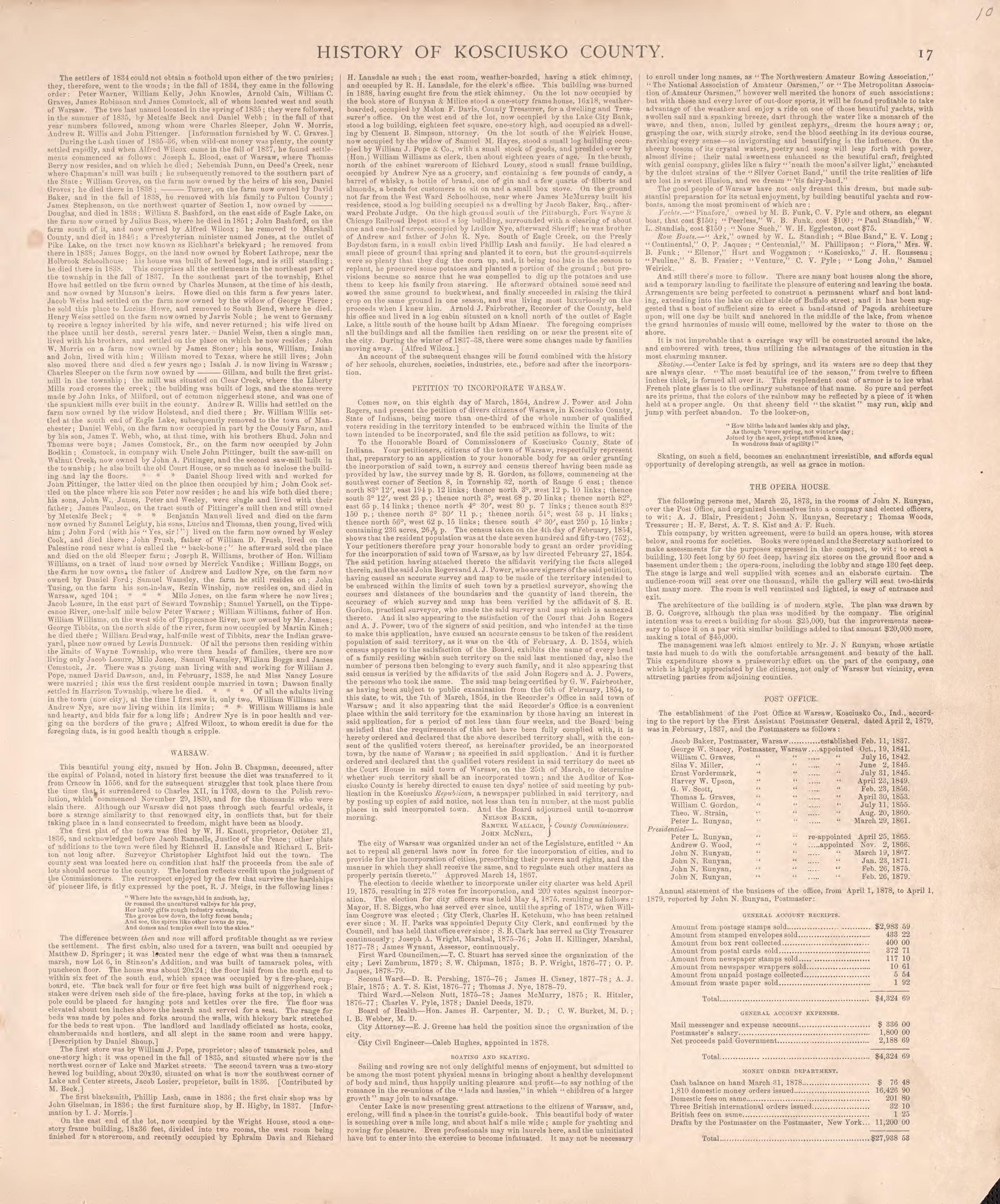 History of Kosciusko County (continued) from Combination Atlas Map of Kosciusko County, Indiana 1879 by Relic Map Company