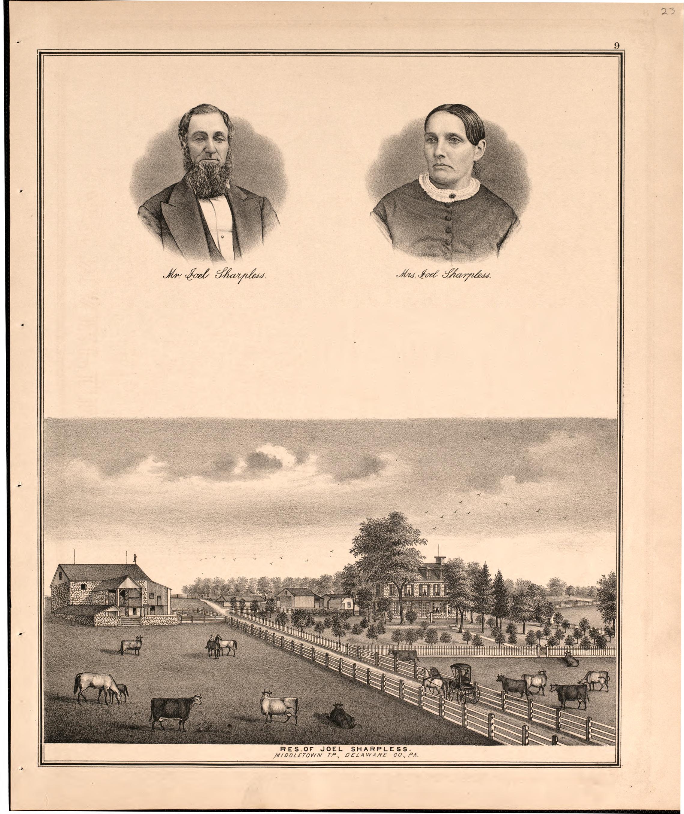 Illustration of Sharpless Residence from Combination Atlas Map of Delaware County, Pennsylvania 1875 by Relic Map Company
