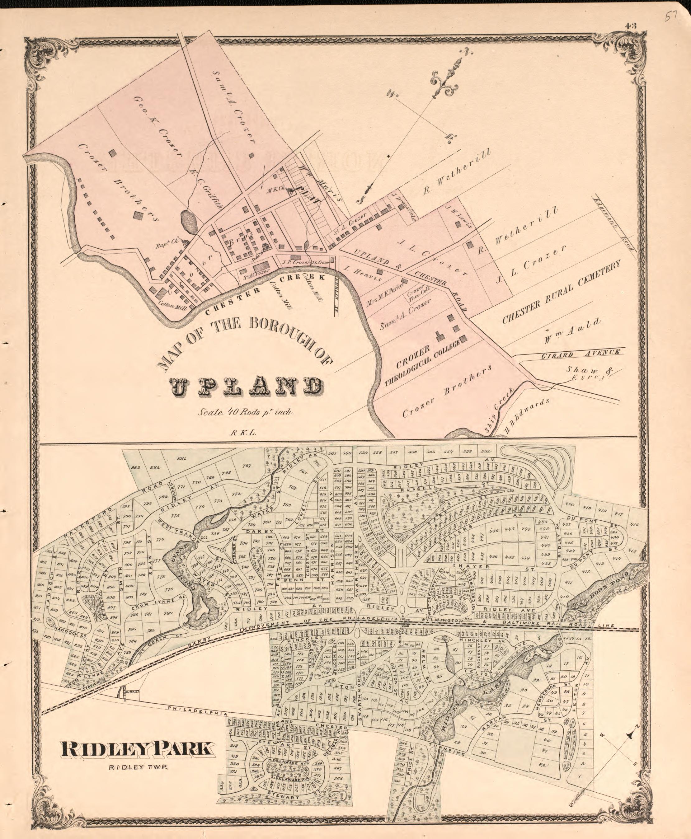 Upland/ Ridley from Combination Atlas Map of Delaware County, Pennsylvania 1875 by Relic Map Company