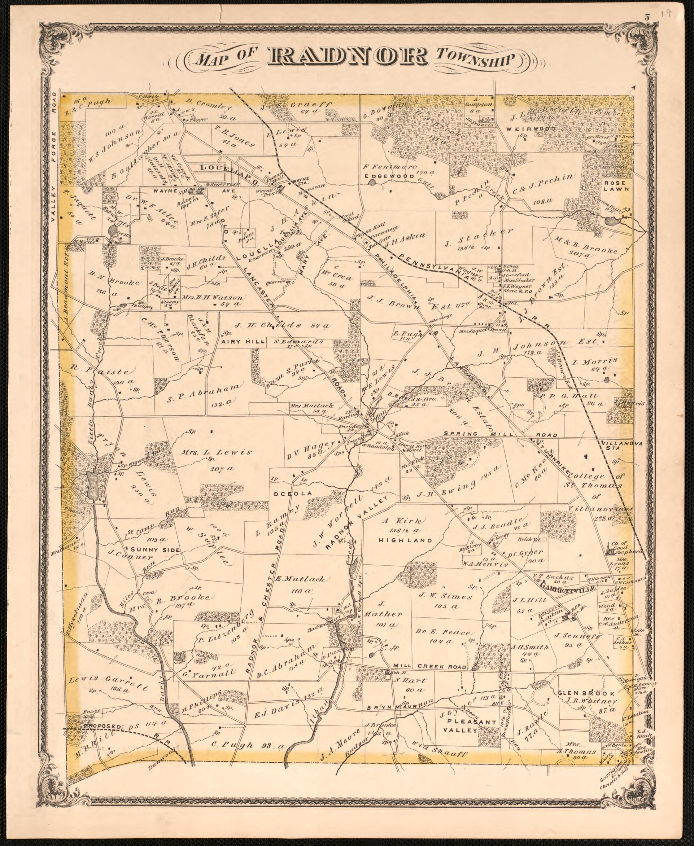 Map of Radnor Township from Combination Atlas Map of Delaware County, Pennsylvania 1875 by Relic Map Company