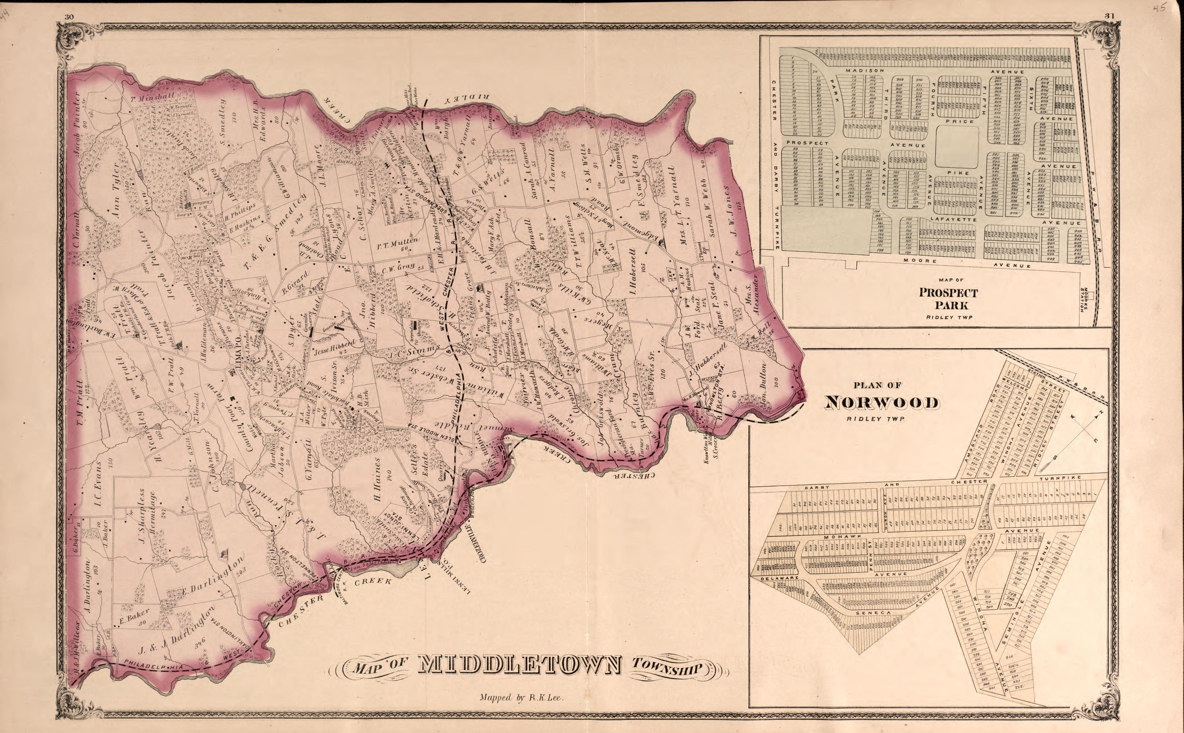 Illustration of Middletown Township from Combination Atlas Map of Delaware County, Pennsylvania 1875 by Relic Map Company
