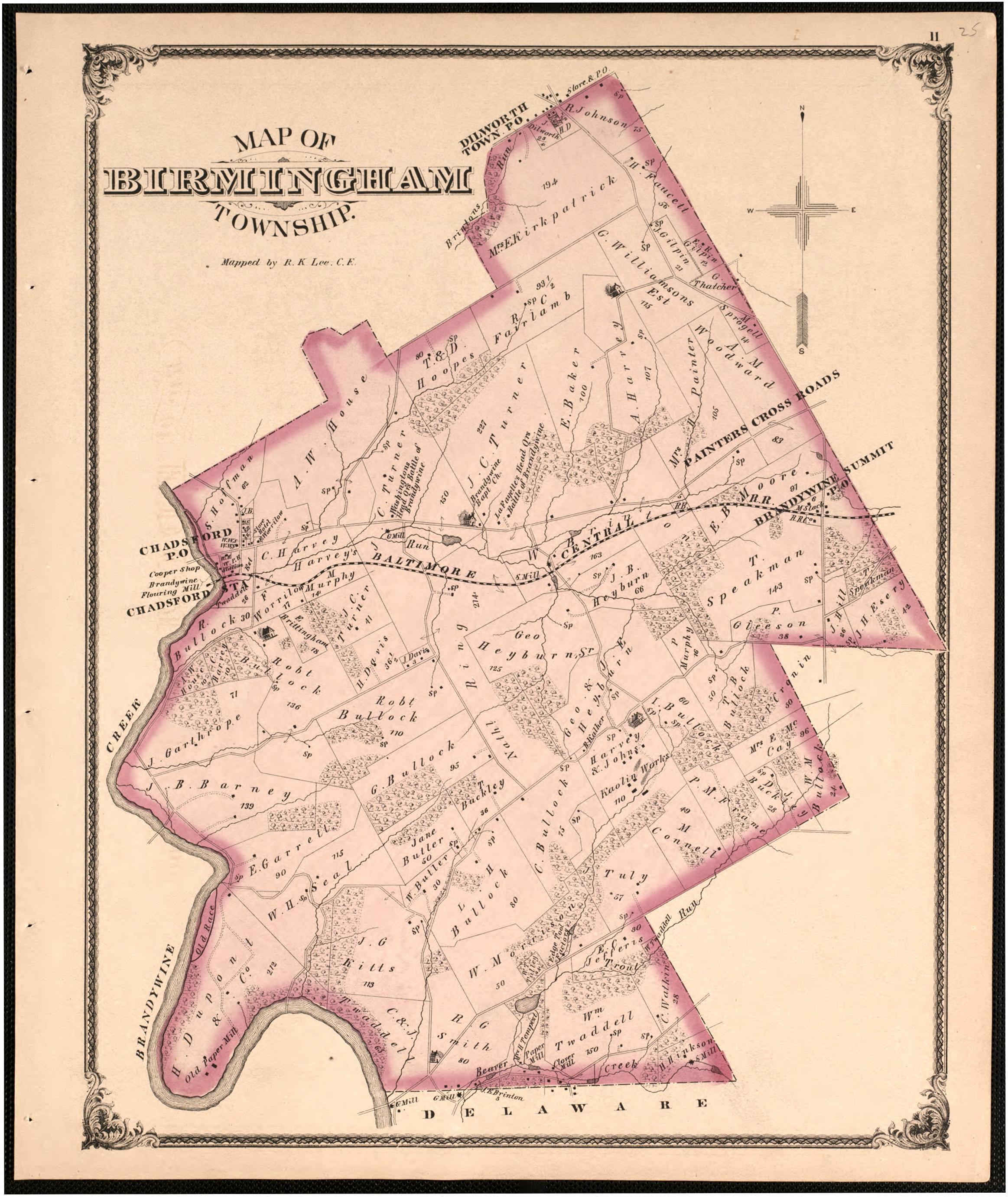 Map of Birmingham Township from Combination Atlas Map of Delaware County, Pennsylvania 1875 by Relic Map Company