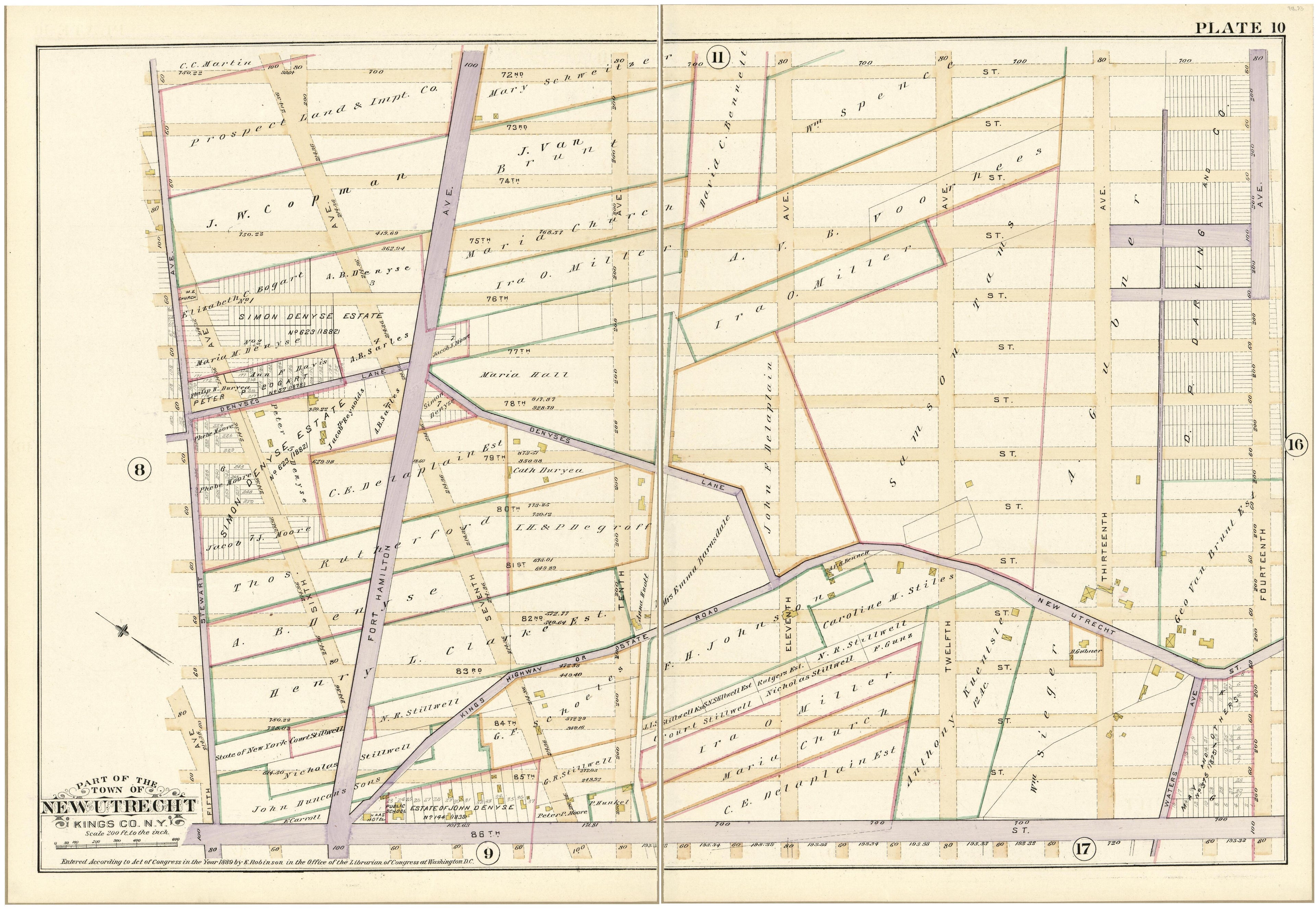Plate 10 - Part of the Town of New Utrecht, Kings County, N.Y. from Robinson&