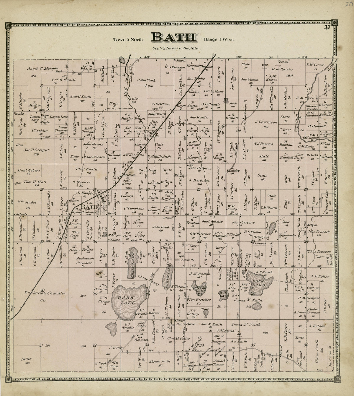 Bath from Atlas of Clinton County, Michigan 1873 by Relic Map Company