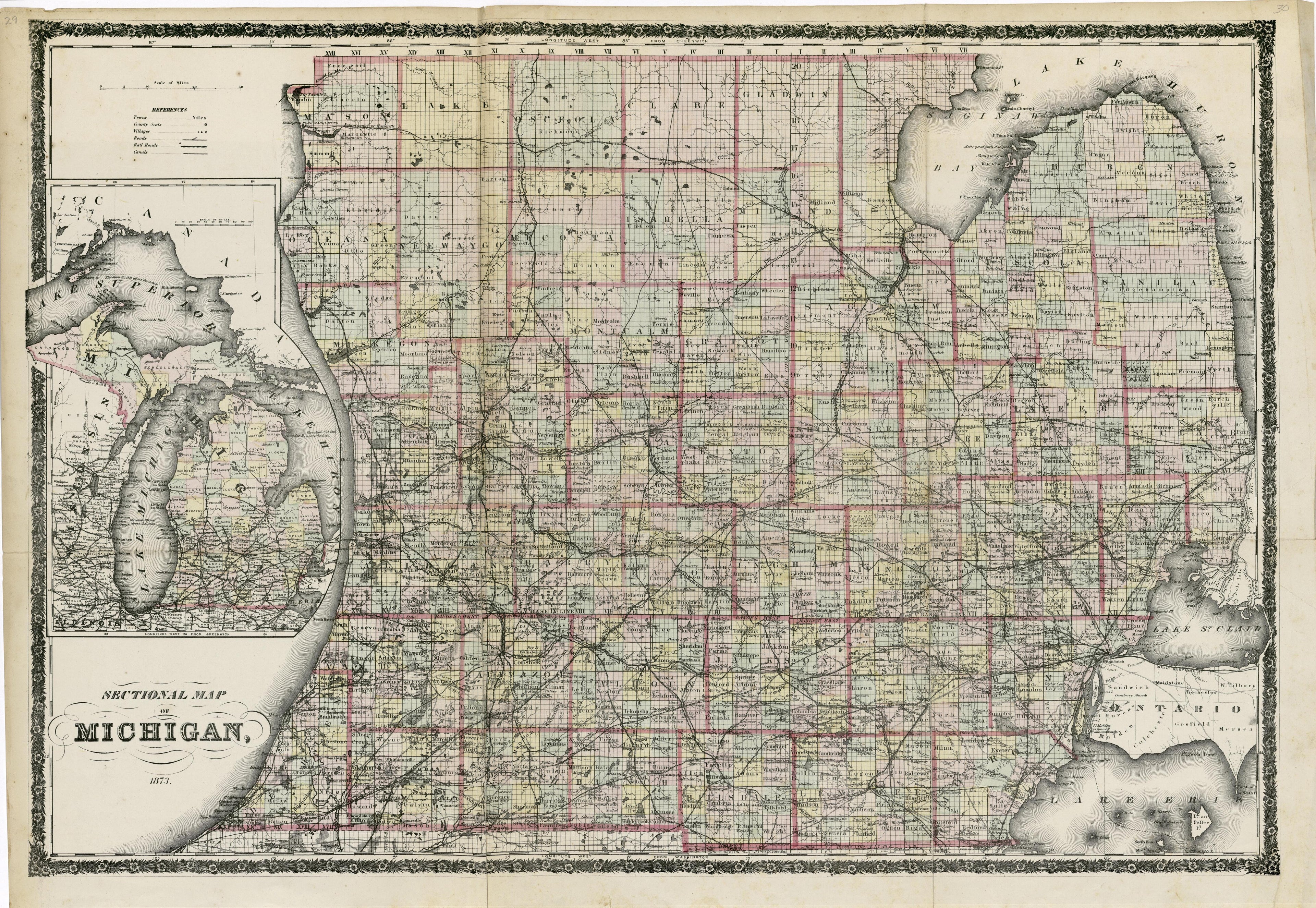 Sectional Map of Michigan from Atlas of Clinton County, Michigan 1873 by Relic Map Company