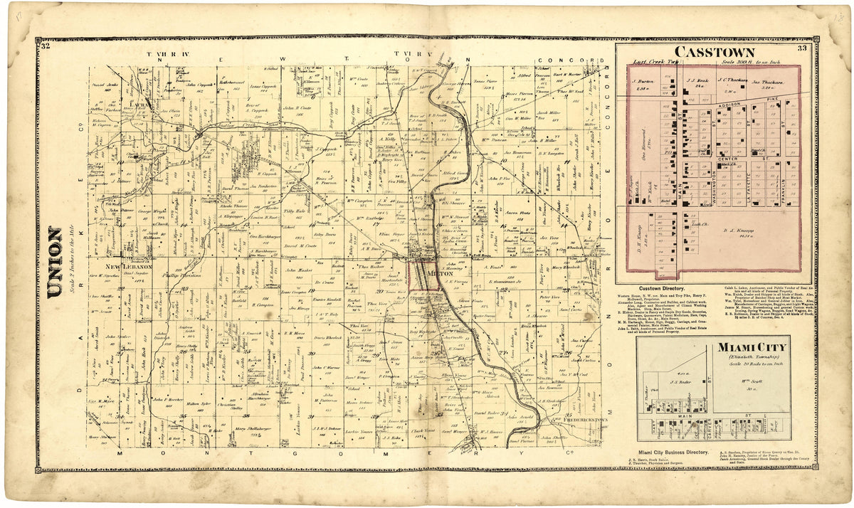 Union; Casstown; Miami City from Atlas of Miami County, Ohio 1871 by Relic Map Company