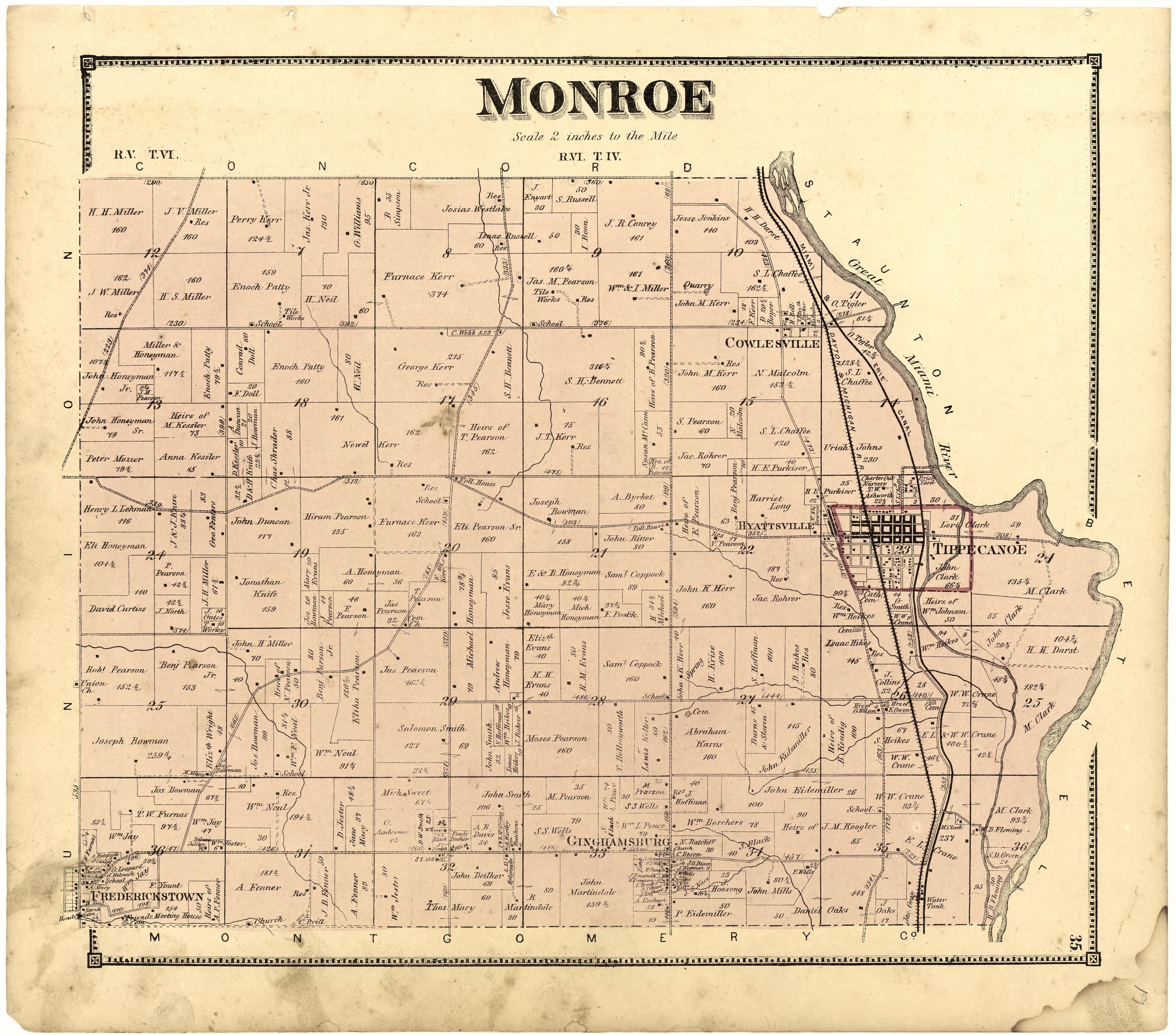 Monroe from Atlas of Miami County, Ohio 1871 by Relic Map Company
