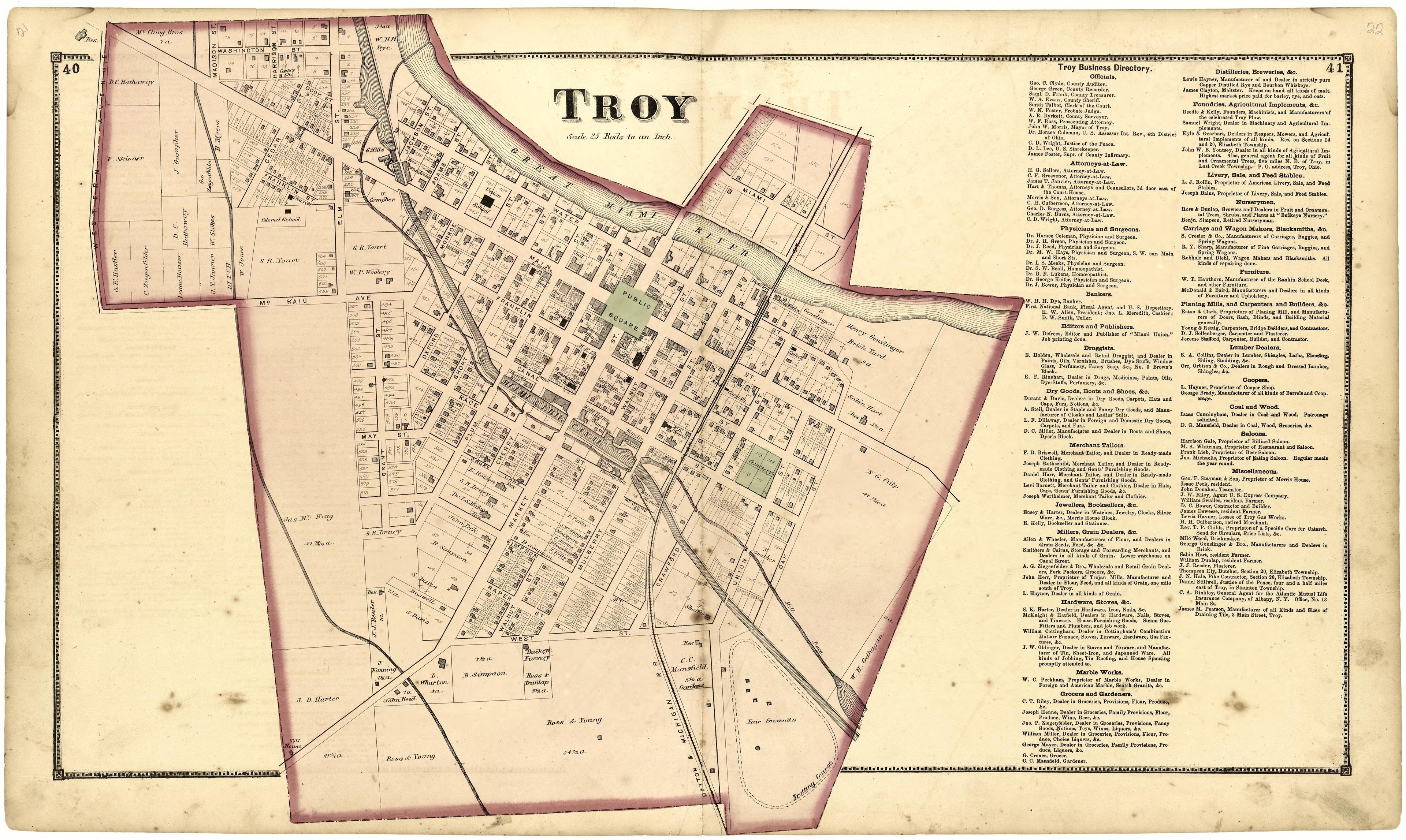 Troy from Atlas of Miami County, Ohio 1871 by Relic Map Company