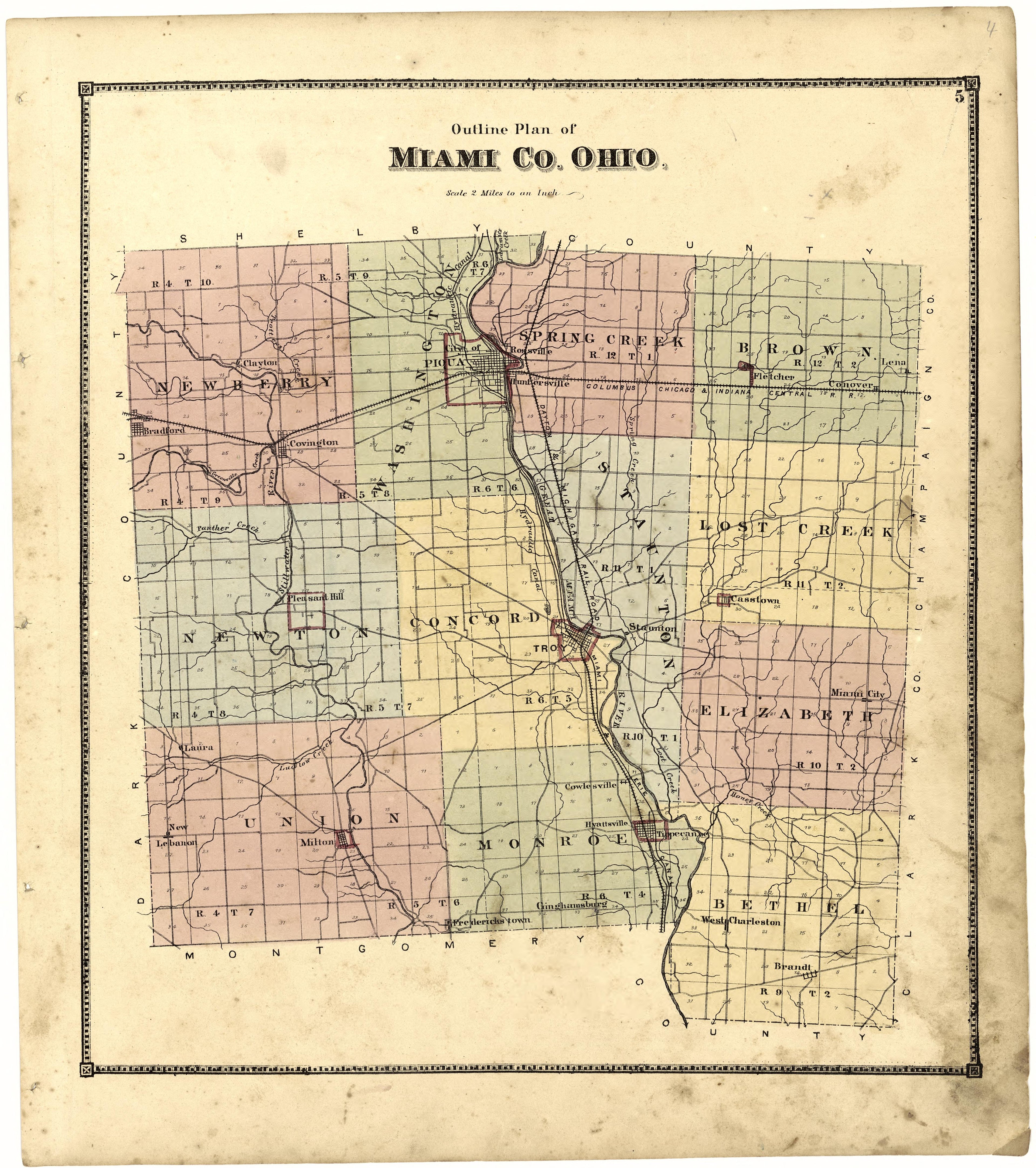 Outline Plan of Miami County Ohio from Atlas of Miami County, Ohio 1871 by Relic Map Company