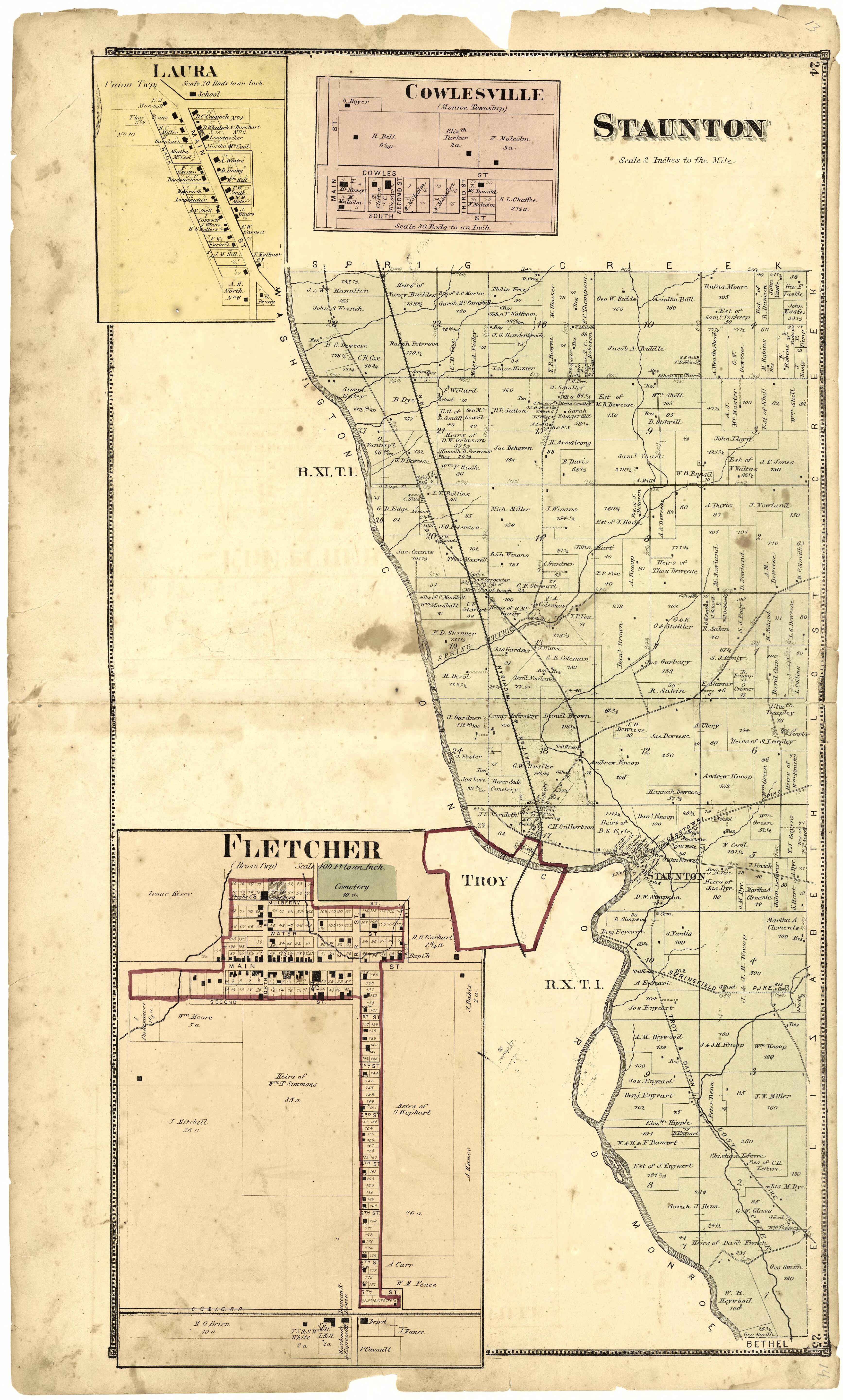 Staunton from Atlas of Miami County, Ohio 1871 by Relic Map Company