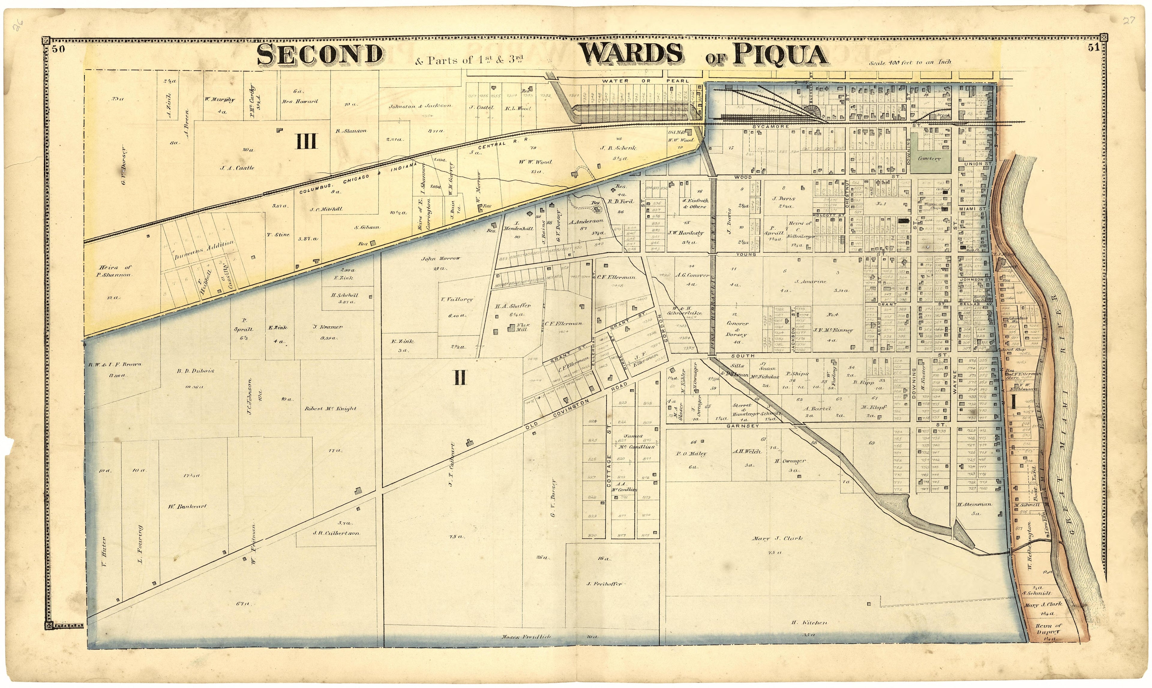 Second & Parts of 1st & 3rd Wards of Piqua from Atlas of Miami County, Ohio 1871 by Relic Map Company