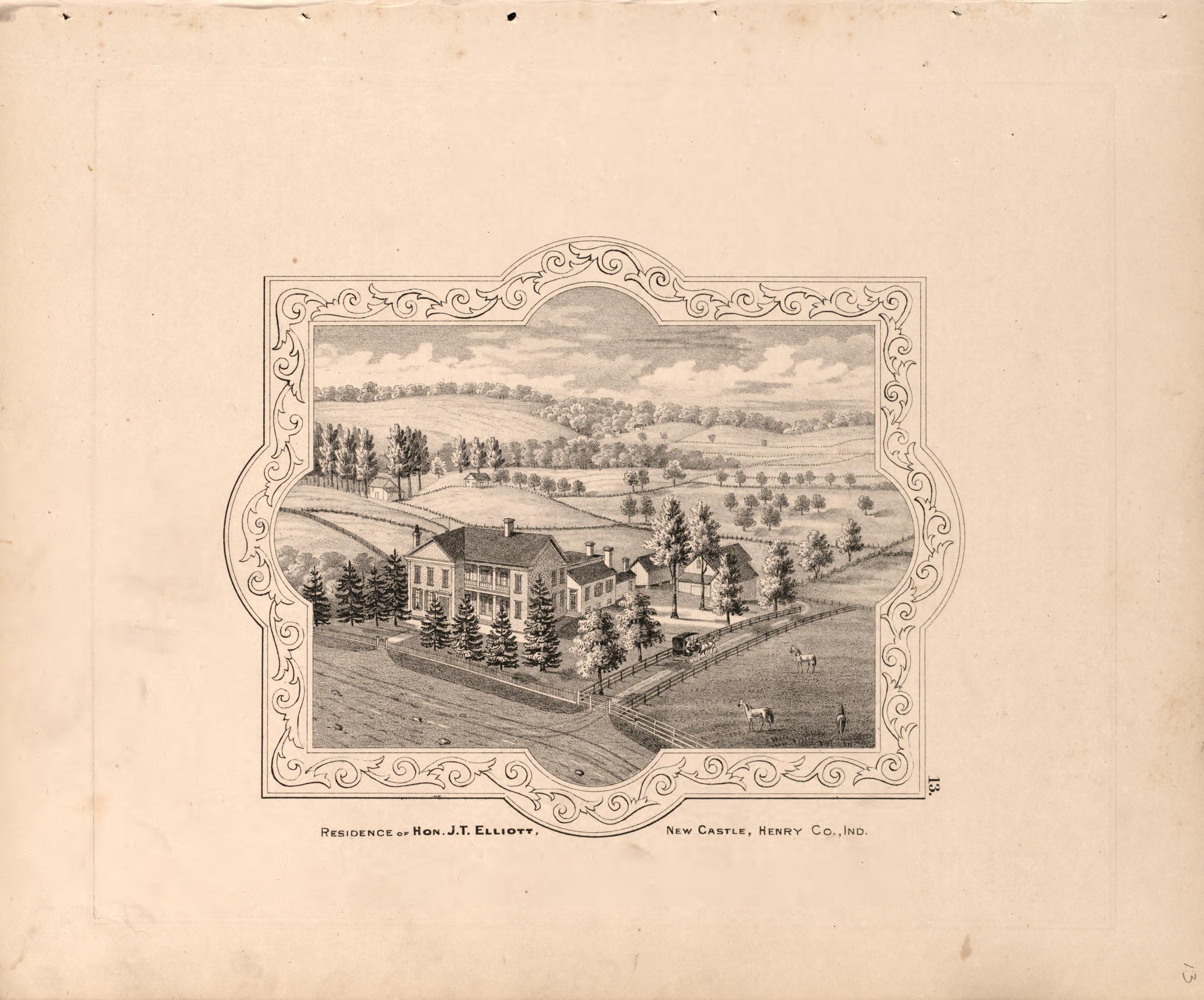 View of Elliott Residence from an Illustrated Historical Atlas of Henry County, Indiana 1875 by Relic Map Company