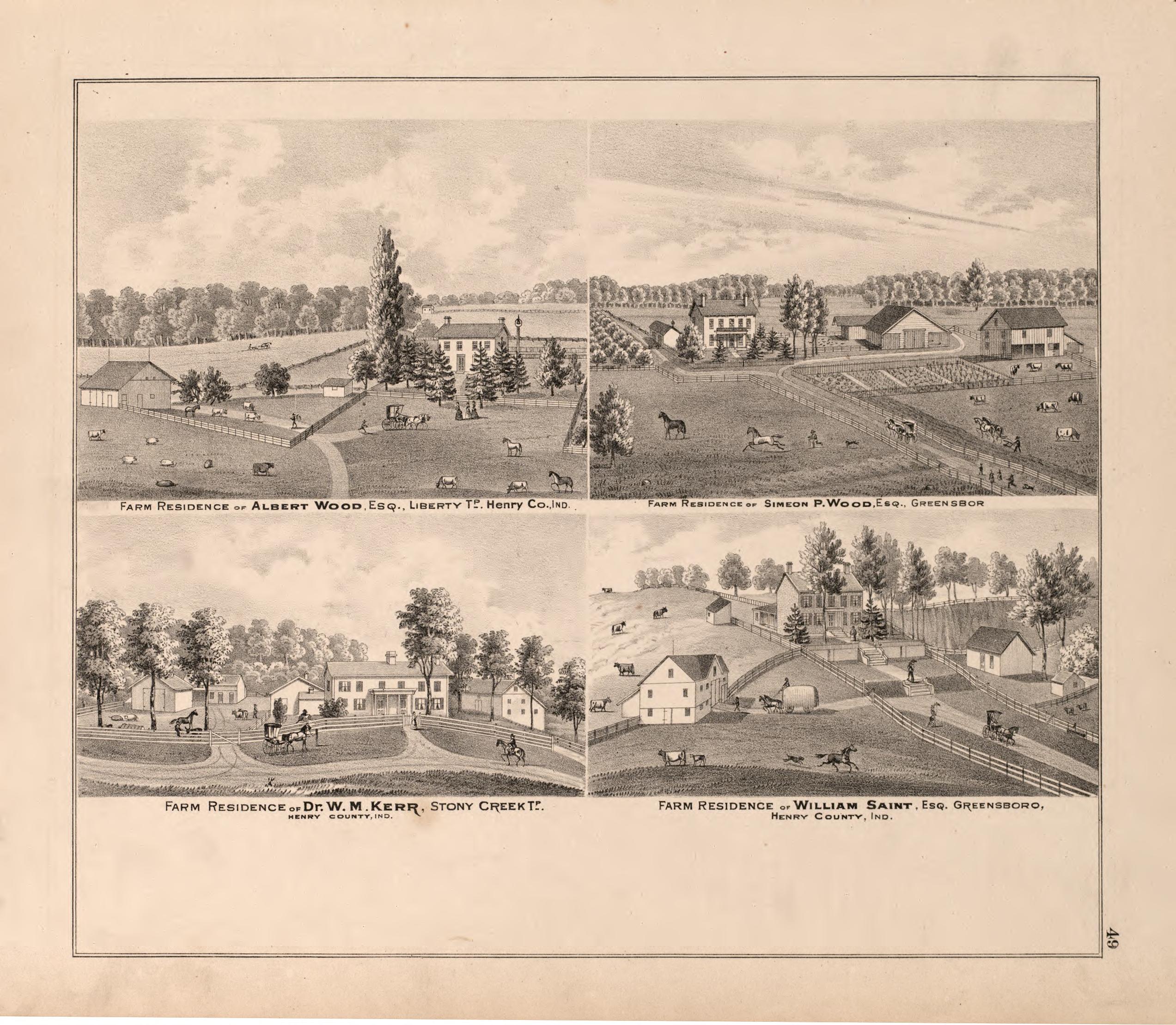 Views of Kerr, Saint, and Wood Residences from an Illustrated Historical Atlas of Henry County, Indiana 1875 by Relic Map Company