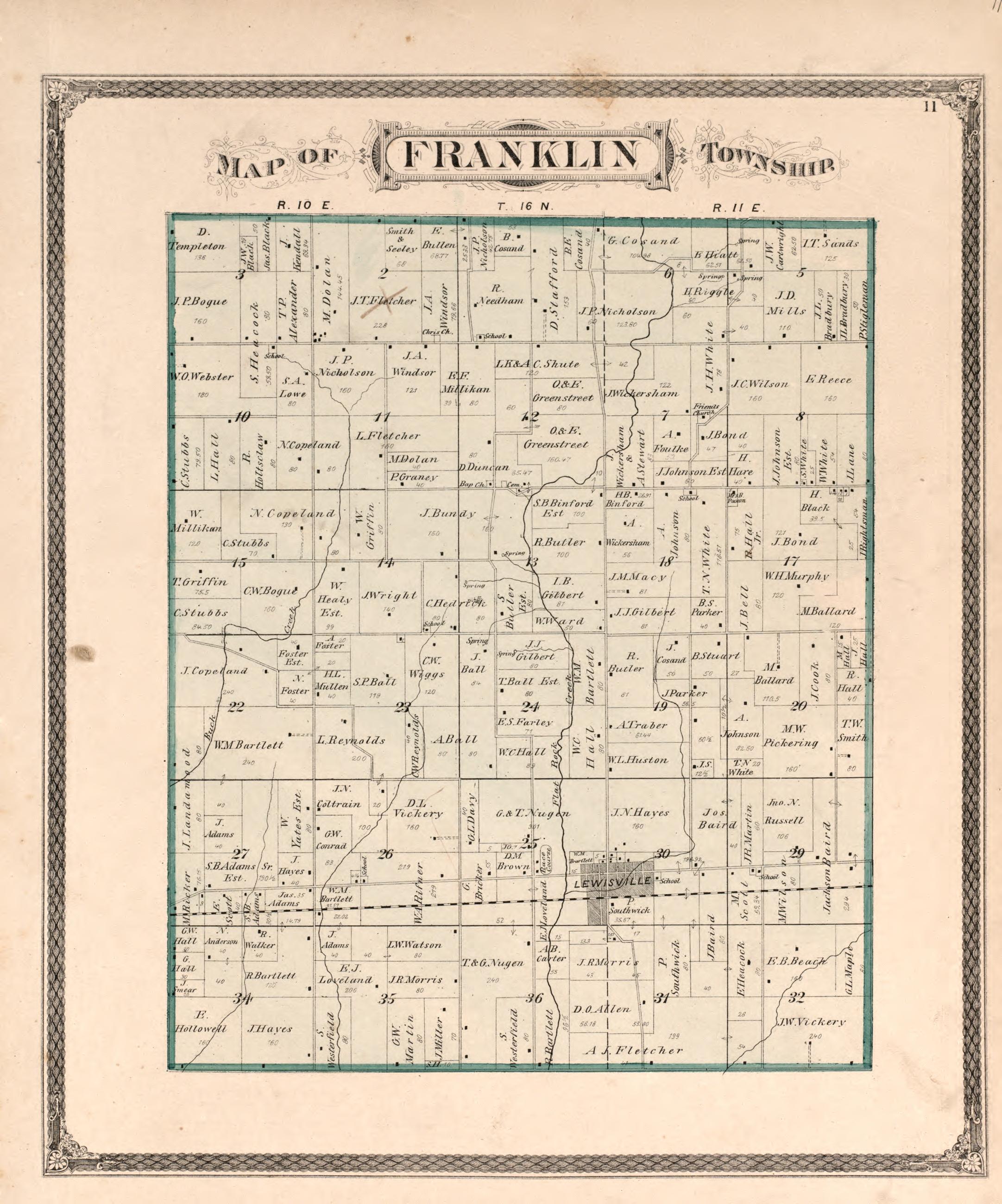 Franklin Township from an Illustrated Historical Atlas of Henry County, Indiana 1875 by Relic Map Company