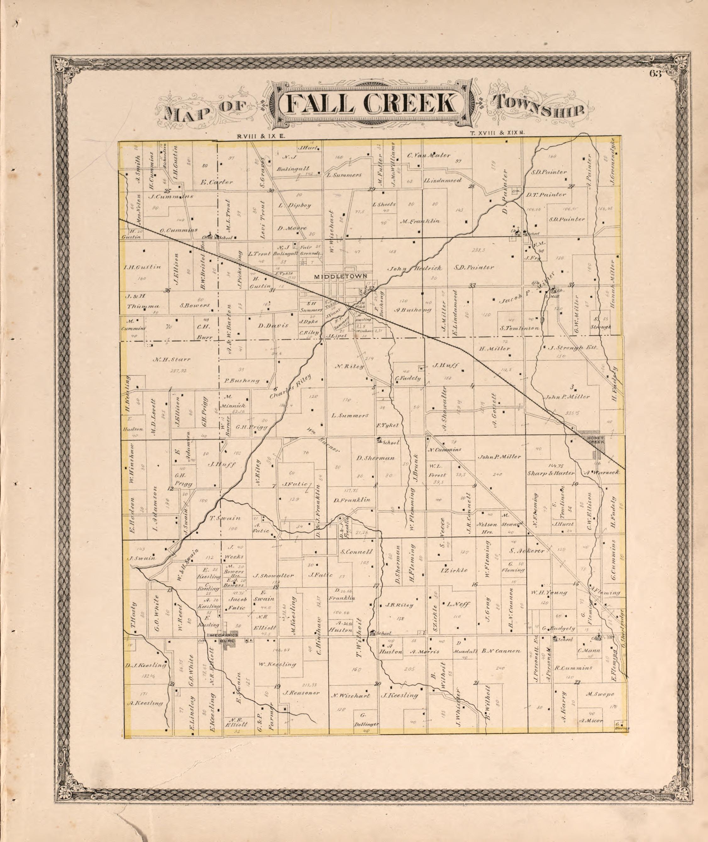 Fall Creek from an Illustrated Historical Atlas of Henry County, Indiana 1875 by Relic Map Company