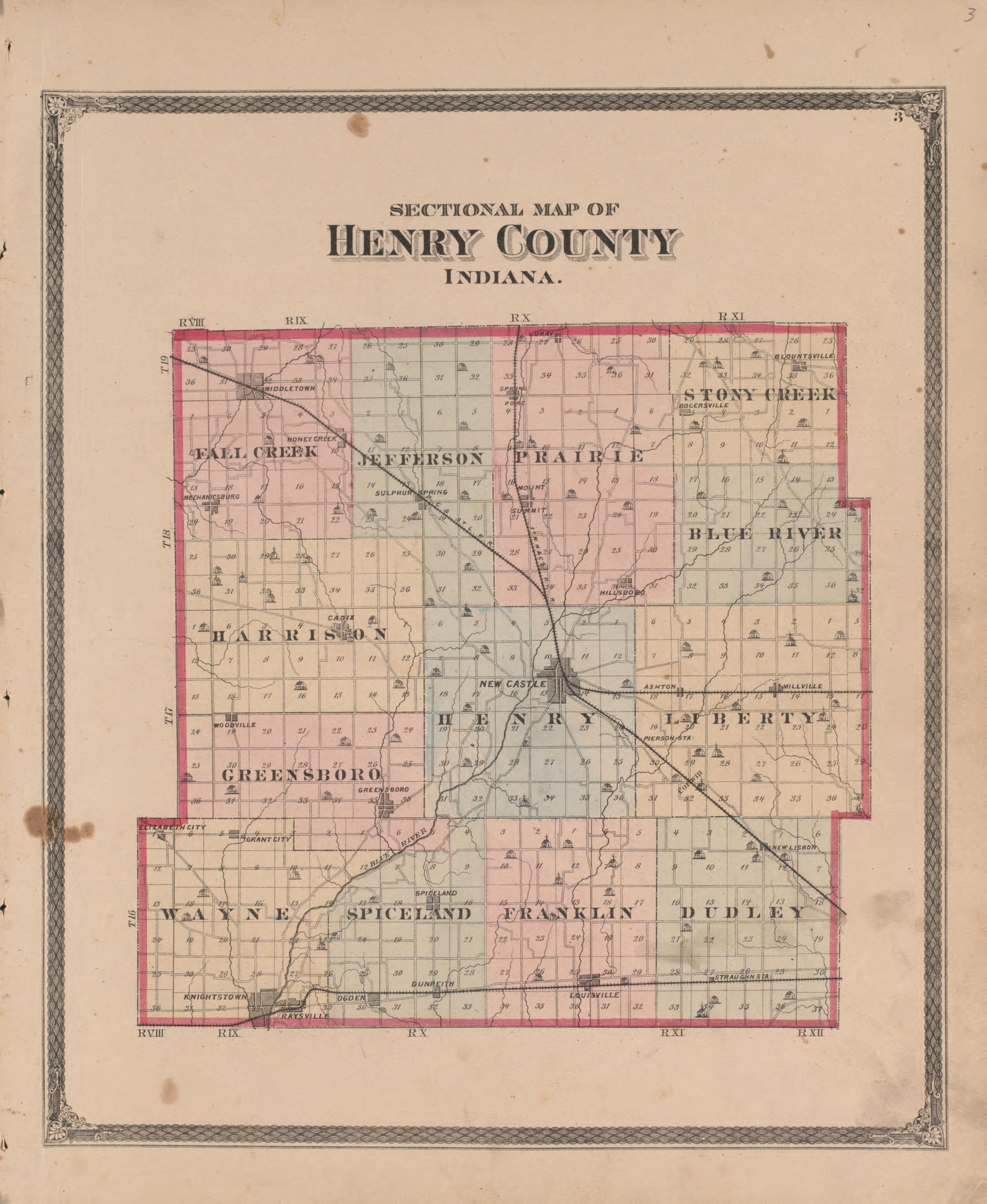 Sectional Map of Henry County, Indiana from an Illustrated Historical Atlas of Henry County, Indiana 1875 by Relic Map Company