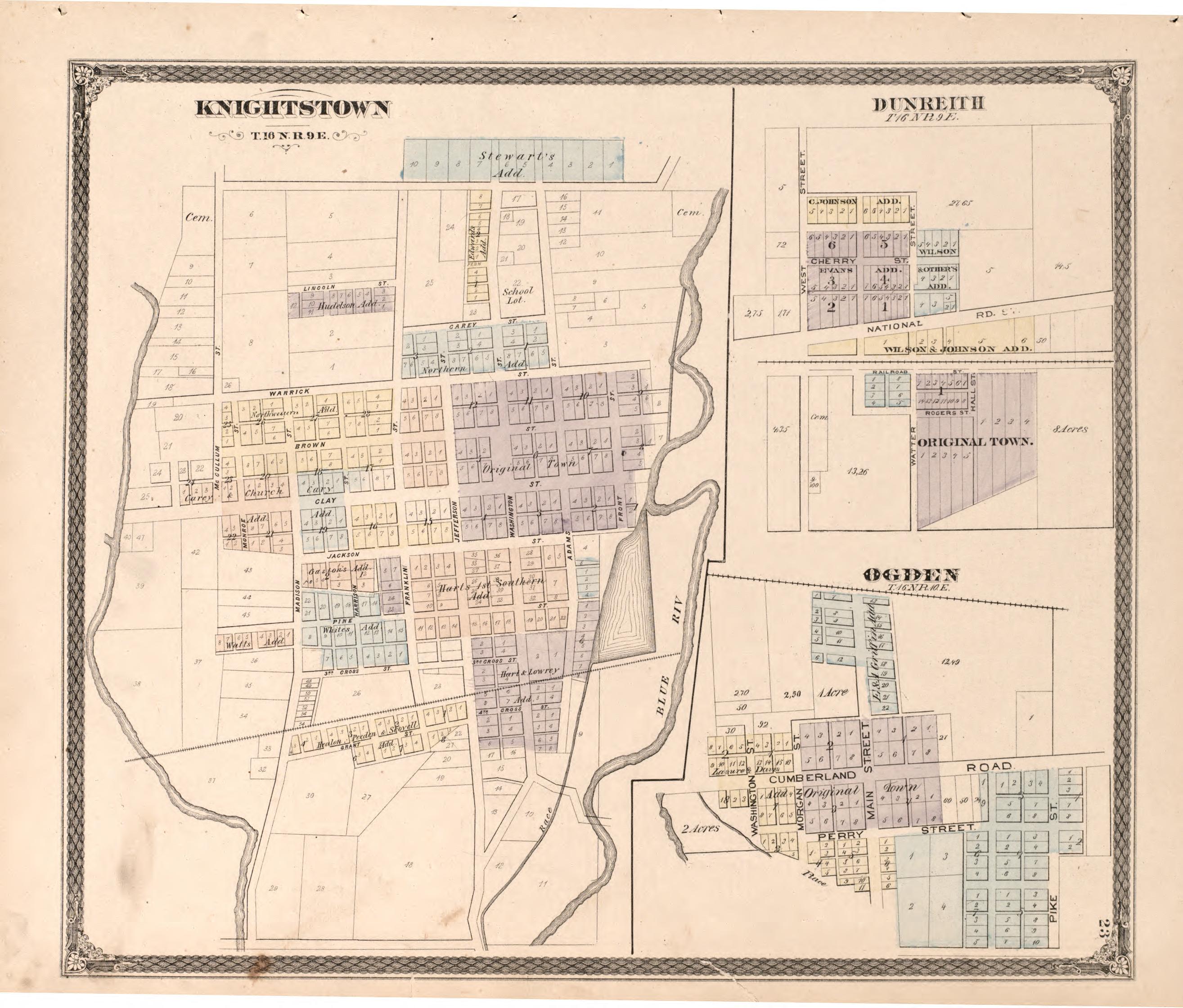 Knightstown, Dunreith, Ogden from an Illustrated Historical Atlas of Henry County, Indiana 1875 by Relic Map Company