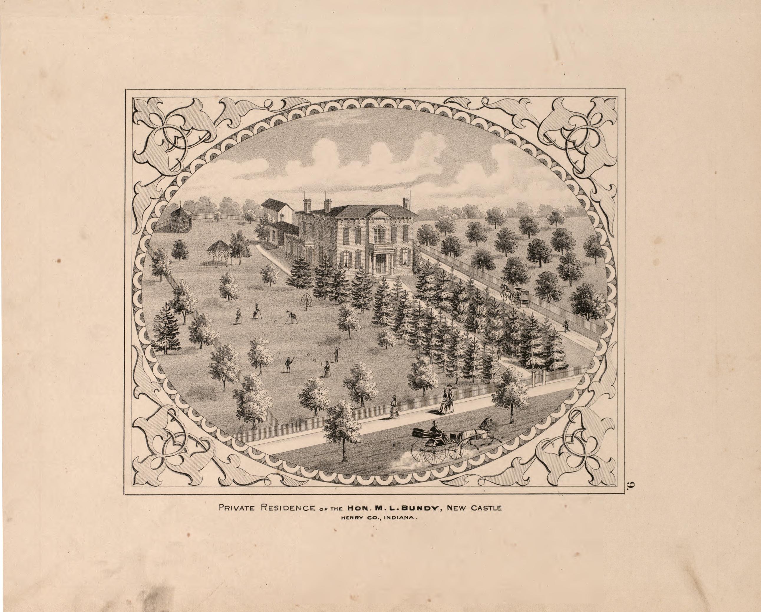 View of Bundy Residence, Henry County from an Illustrated Historical Atlas of Henry County, Indiana 1875 by Relic Map Company