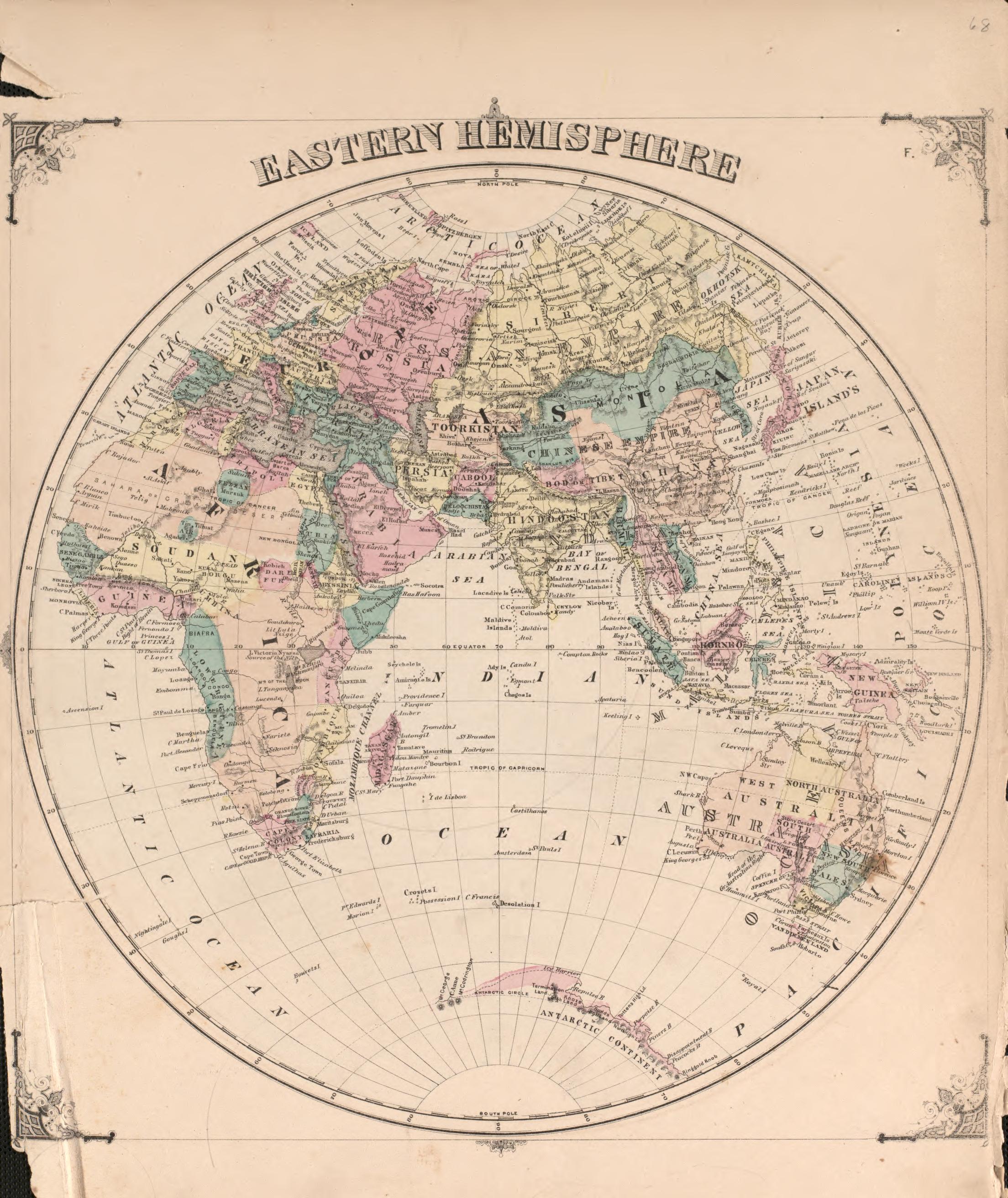 Eastern Hemisphere from an Illustrated Historical Atlas of Henry County, Indiana 1875 by Relic Map Company