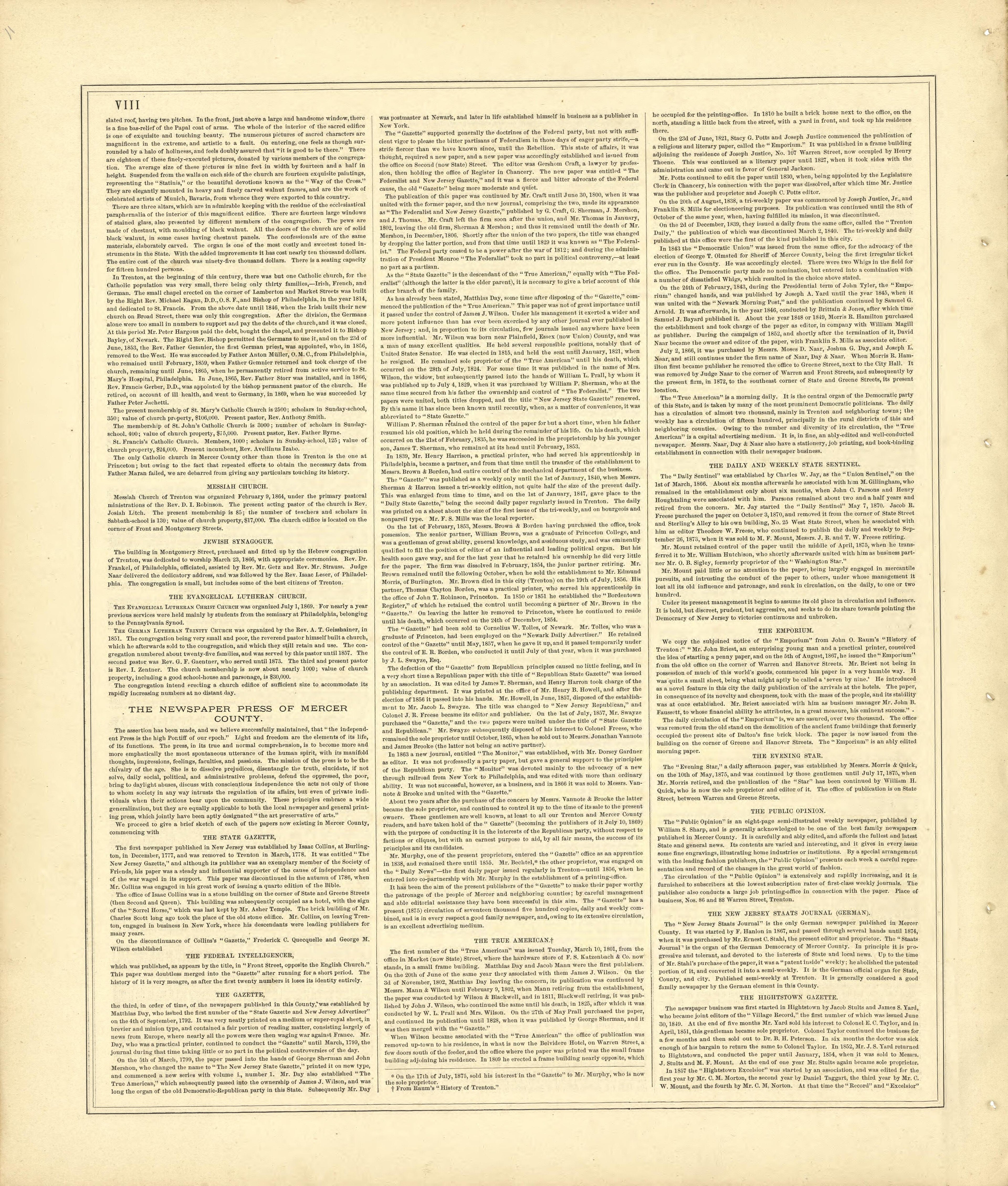 History of Mercer County, N.J. - Continued from Combination Atlas Map of Mercer County, New Jersey 1875 by Relic Map Company