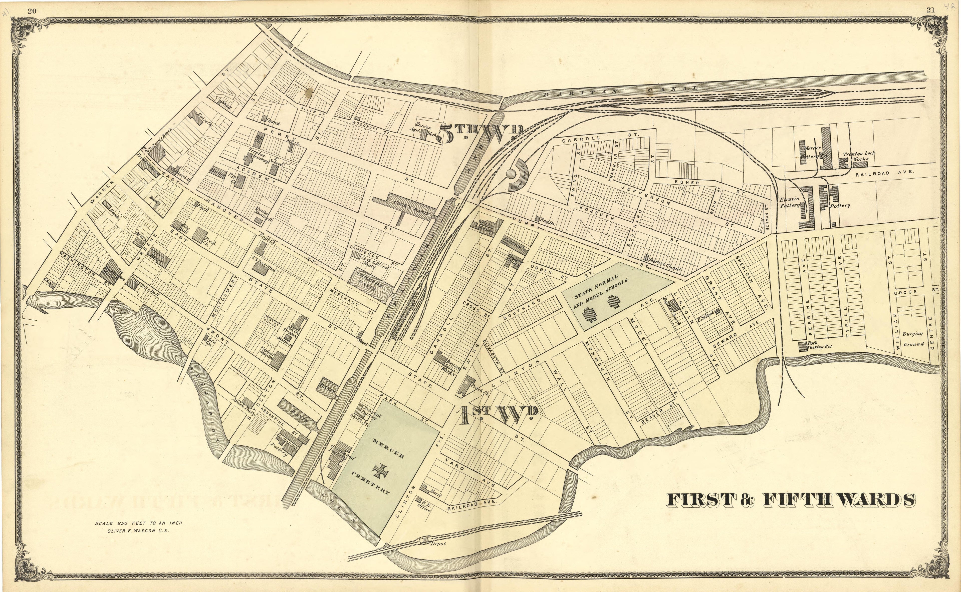 Map of First & Fifth Wards from Combination Atlas Map of Mercer County, New Jersey 1875 by Relic Map Company