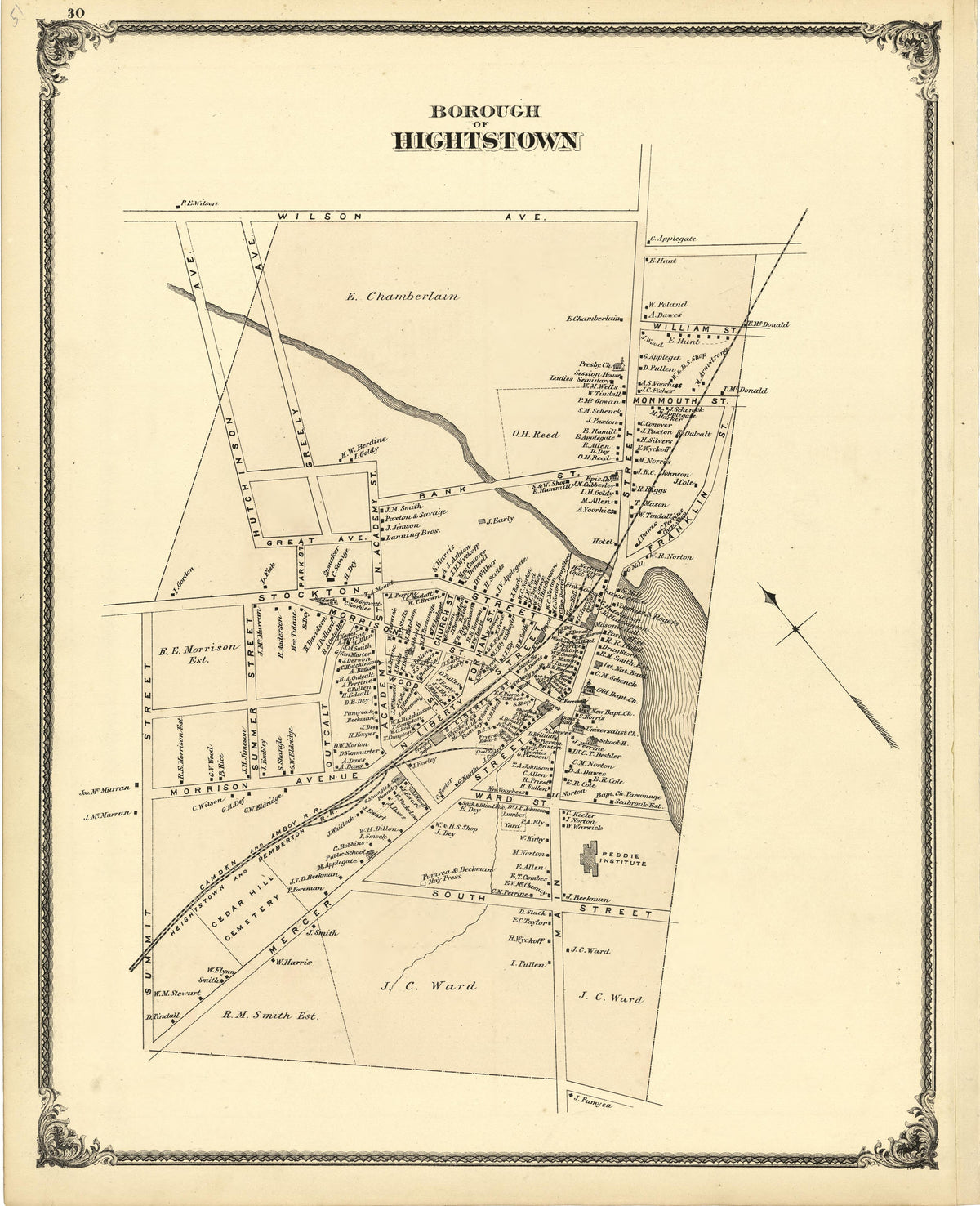Map of the Borough of Hightstown from Combination Atlas Map of Mercer County, New Jersey 1875 by Relic Map Company
