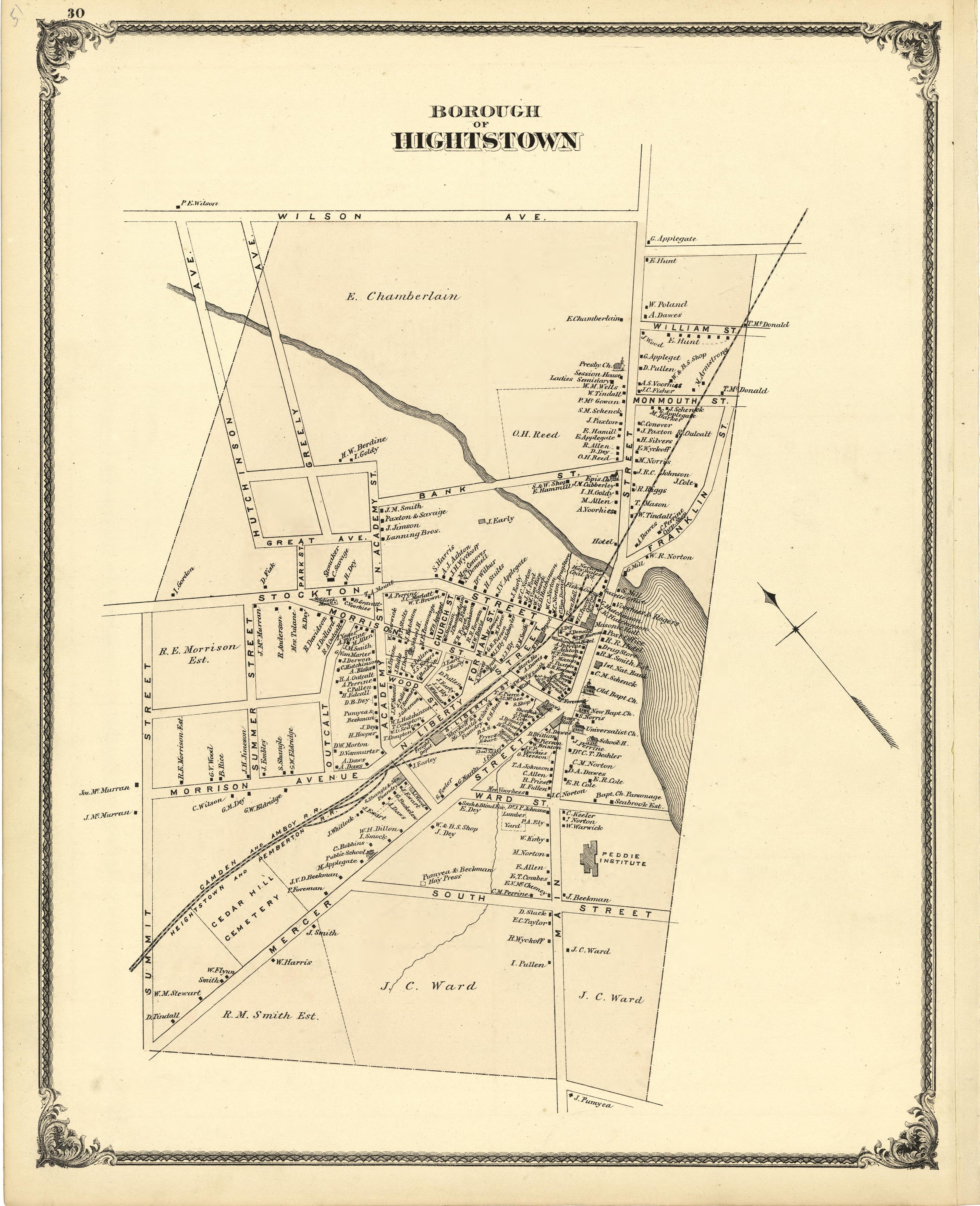 Map of the Borough of Hightstown from Combination Atlas Map of Mercer County, New Jersey 1875 by Relic Map Company