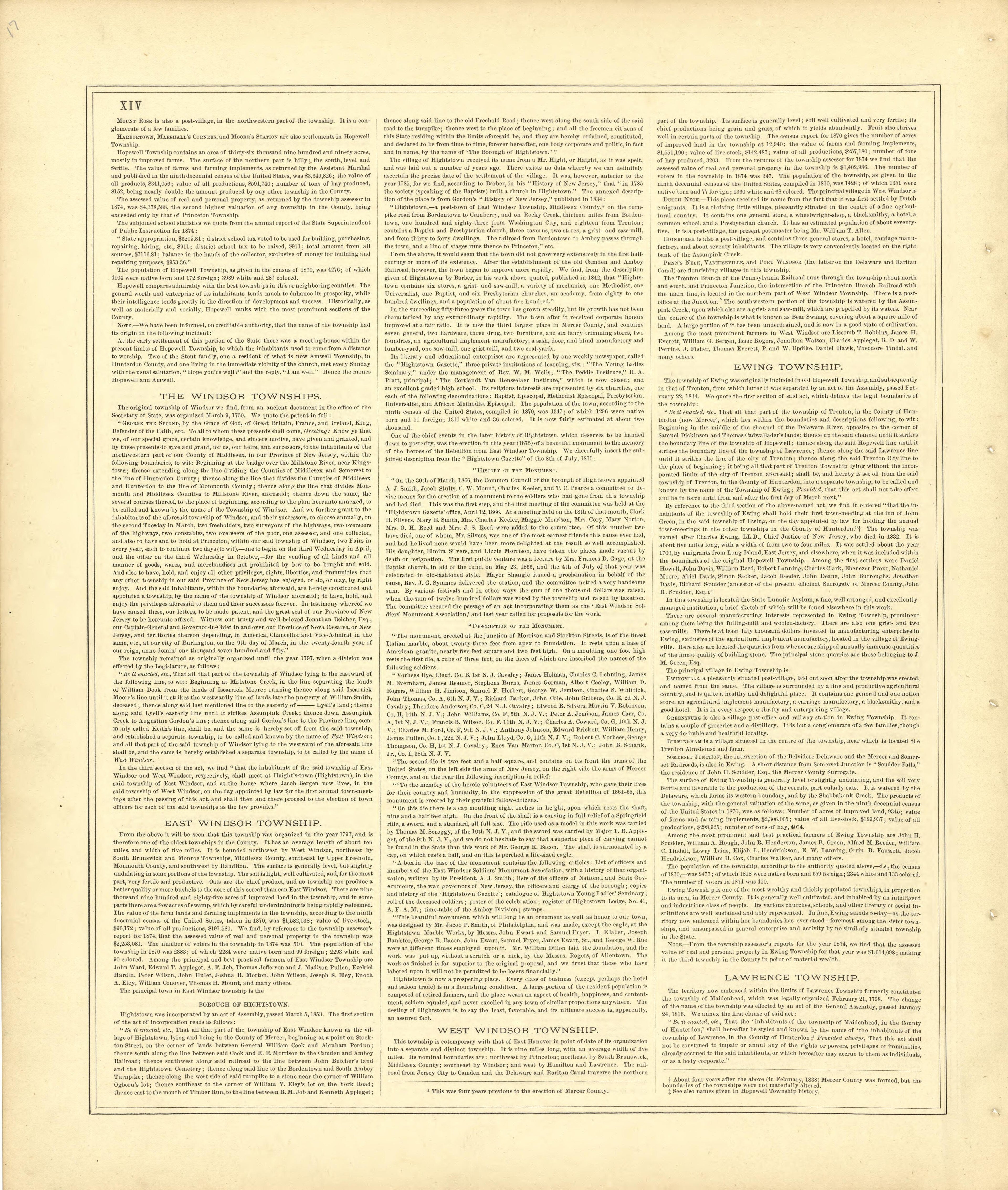 History of Mercer County, N.J. - Continued from Combination Atlas Map of Mercer County, New Jersey 1875 by Relic Map Company