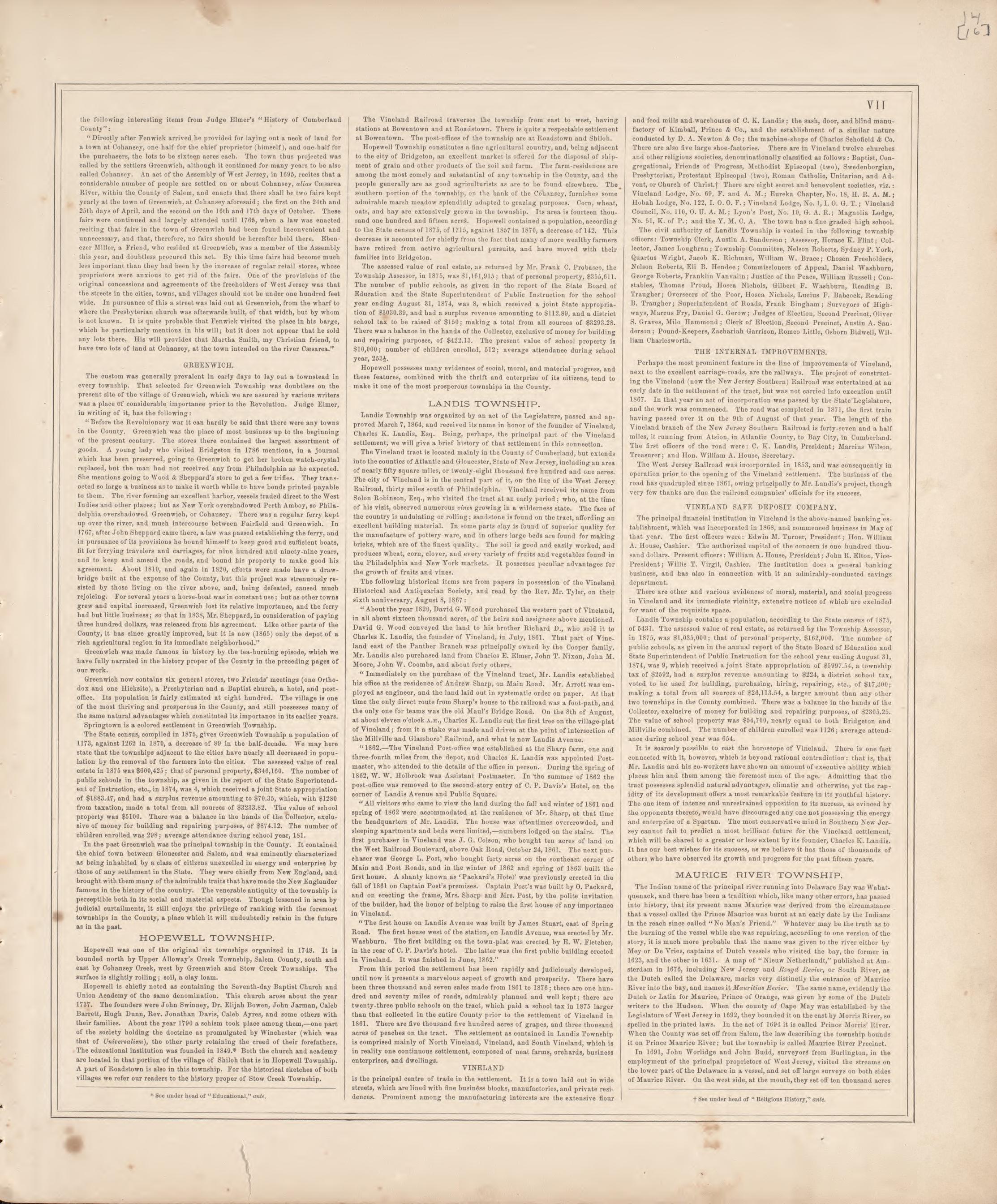 History of the Cities, Villages and Townships of the County - 3 from Combination Atlas Map of Cumberland County, New Jersey 1876 by Relic Map Company