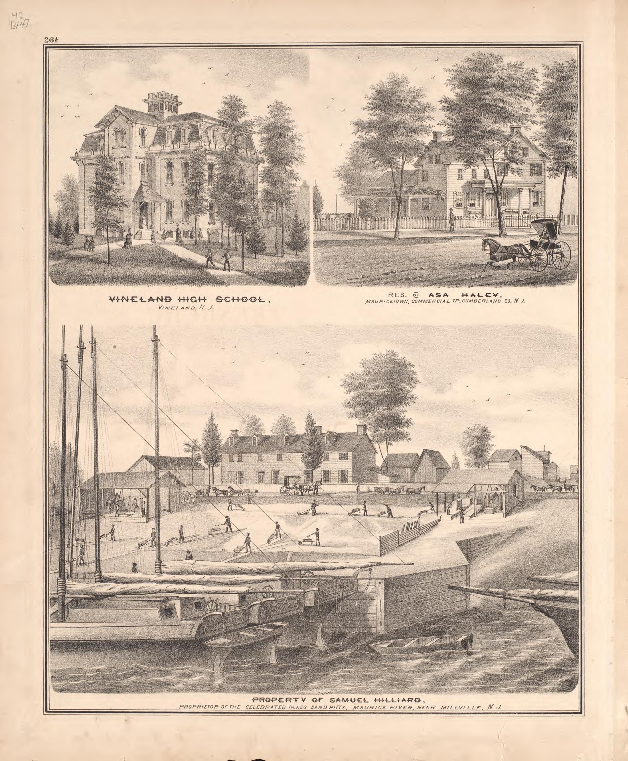 3 Views of Property from Combination Atlas Map of Cumberland County, New Jersey 1876 by Relic Map Company