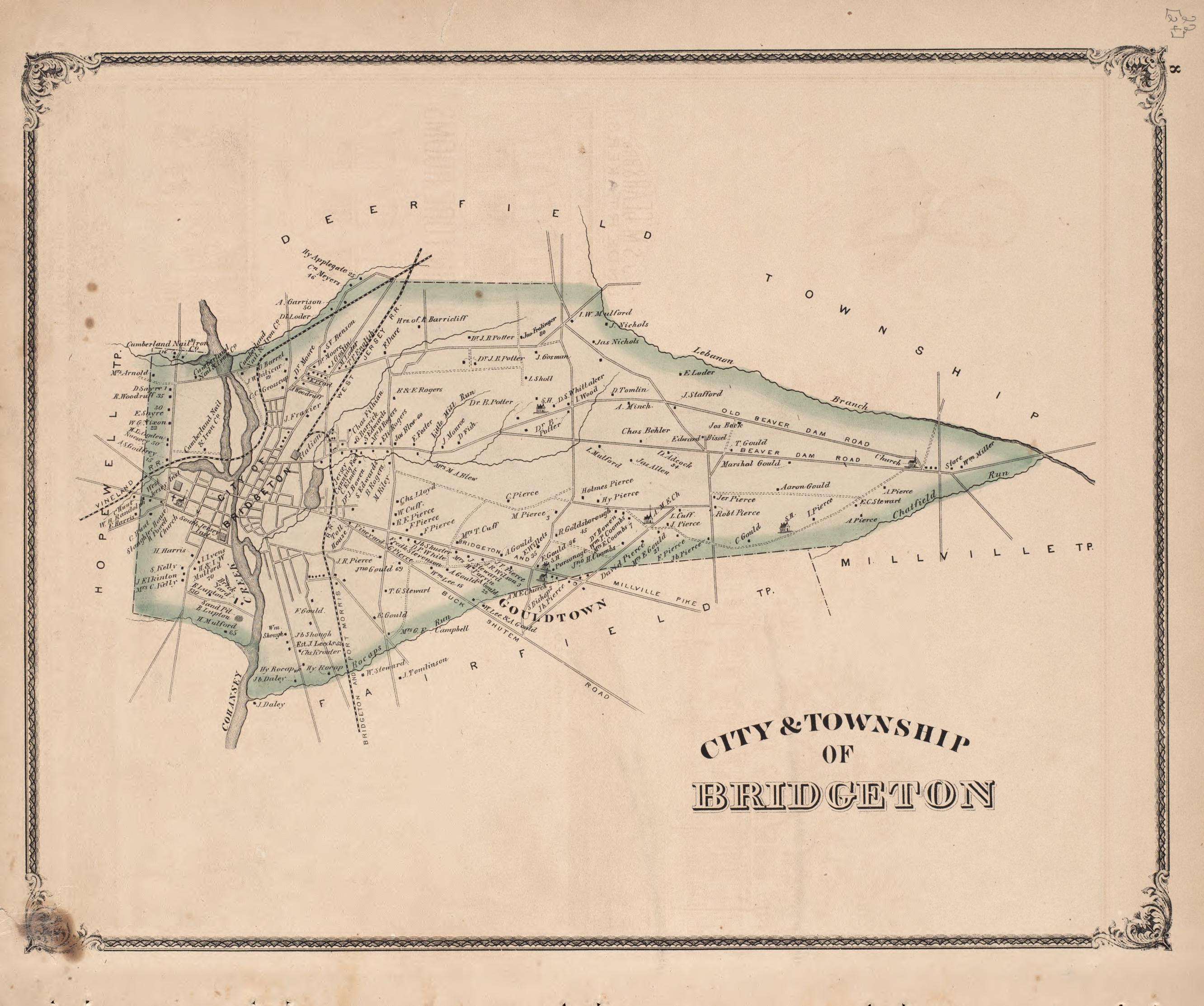 City and Township of Bridgeton from Combination Atlas Map of Cumberland County, New Jersey 1876 by Relic Map Company