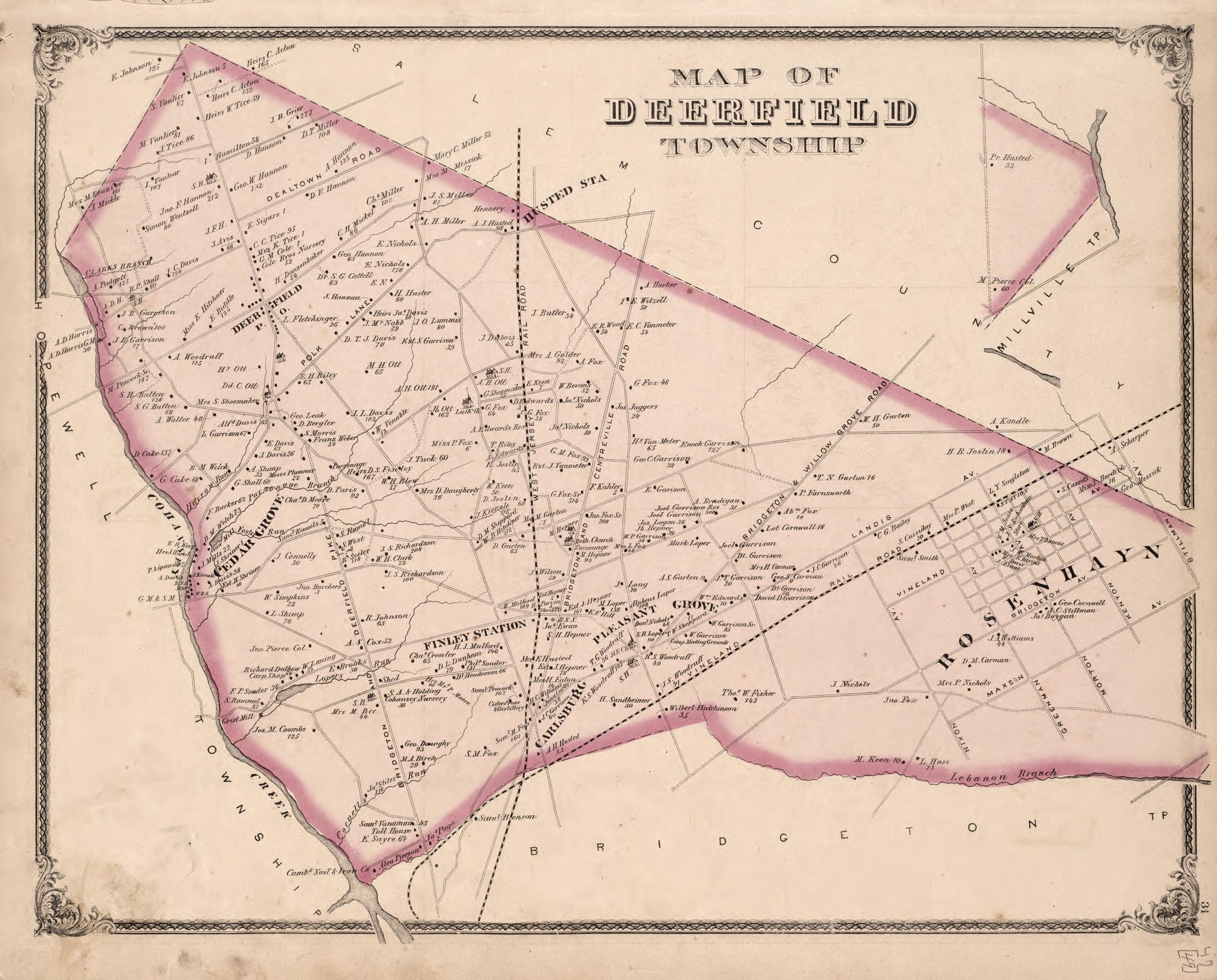Deerfield Township from Combination Atlas Map of Cumberland County, New Jersey 1876 by Relic Map Company