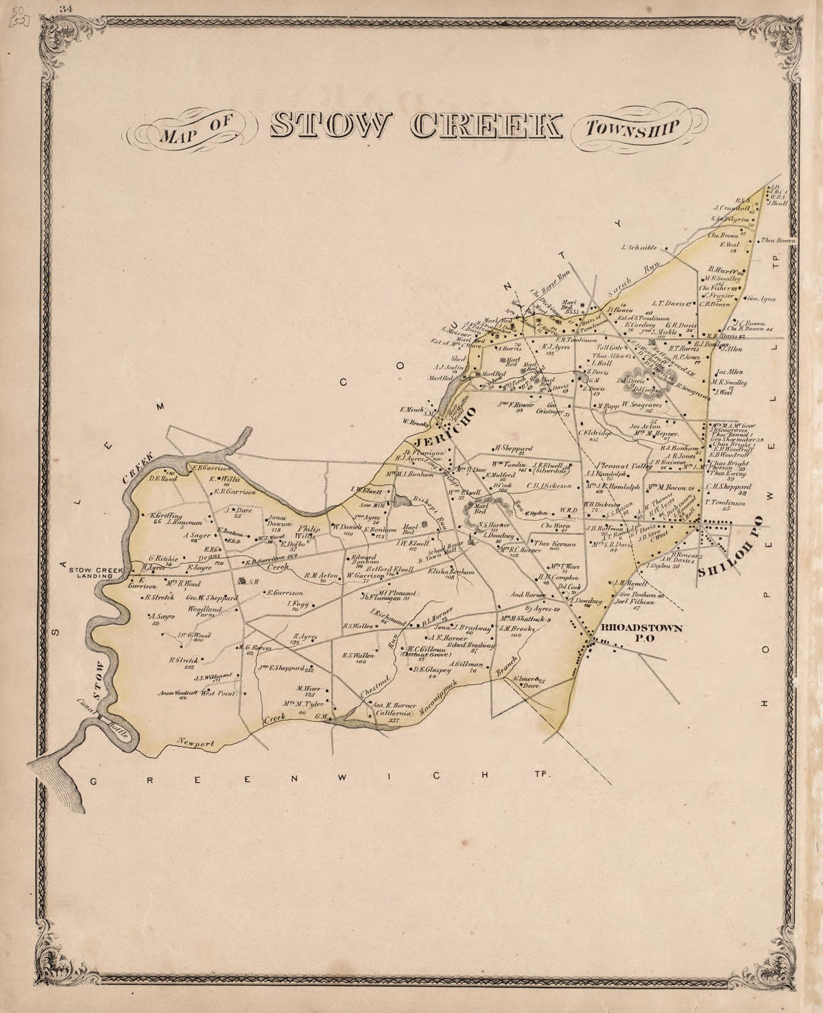 Stow Creek Township from Combination Atlas Map of Cumberland County, New Jersey 1876 by Relic Map Company