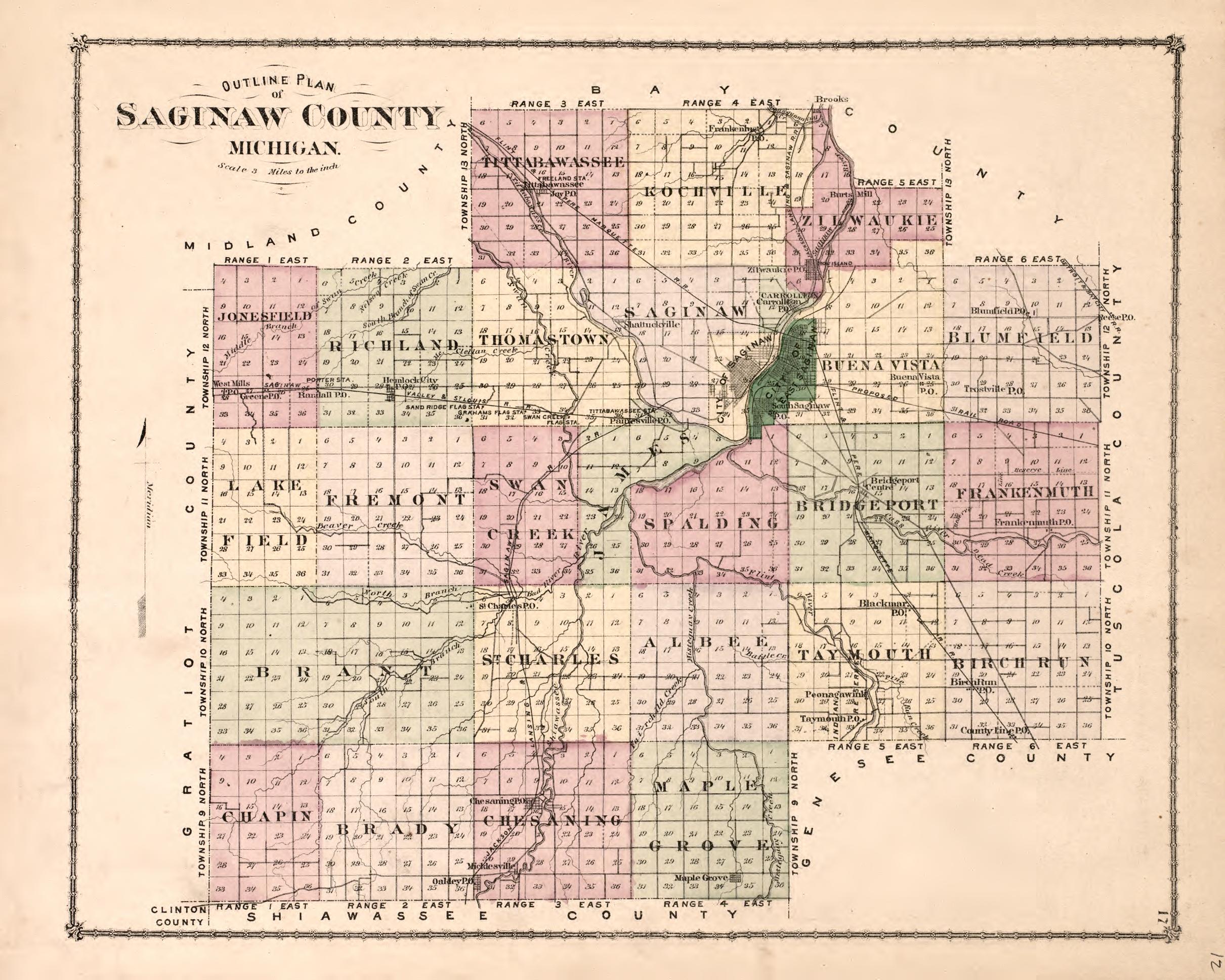 Outline Plan of Saginaw County from Atlas of Saginaw County, Michigan : from Recent and Actual Surveys and Records 1877 by Relic Map Company