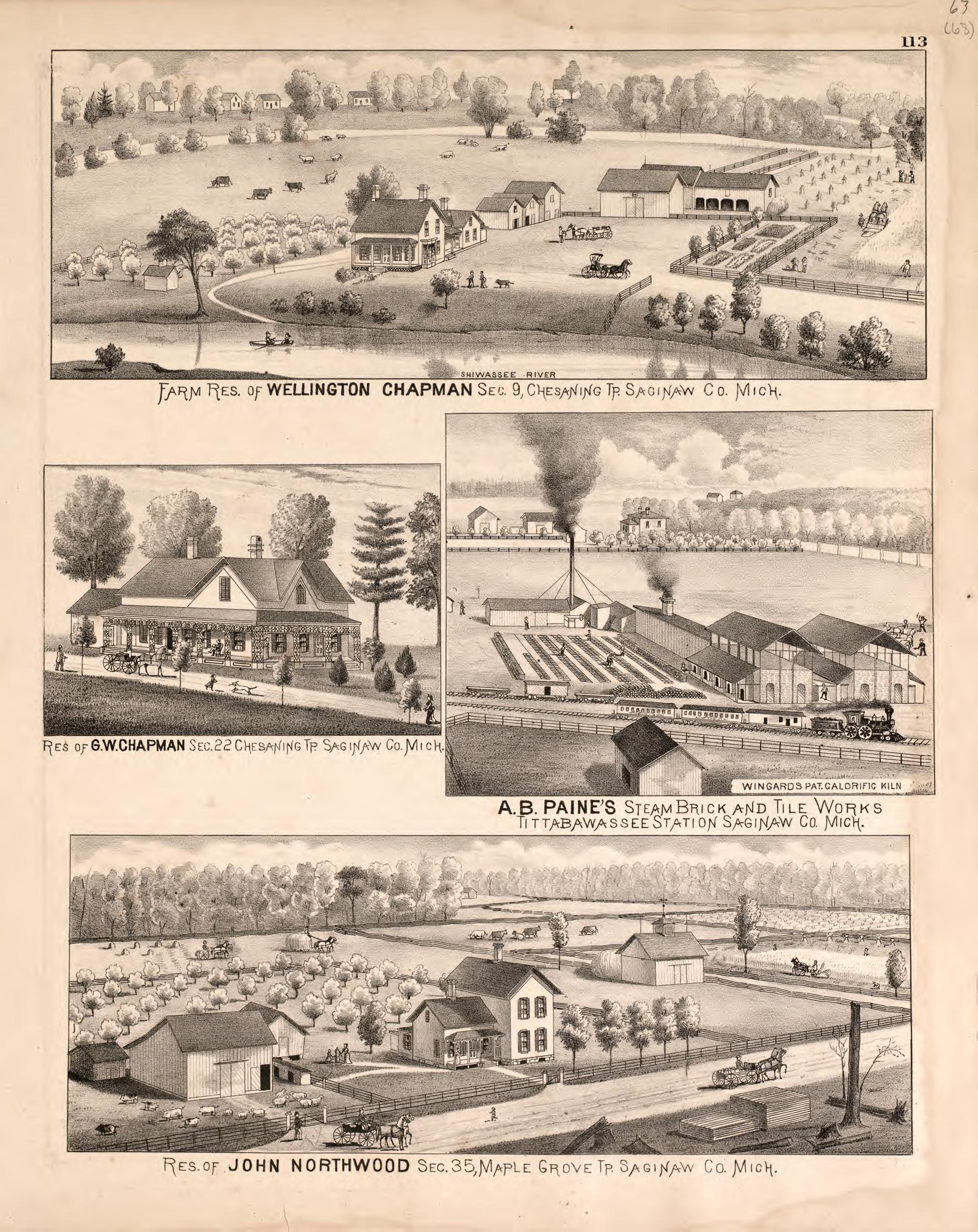 4 Views from Atlas of Saginaw County, Michigan : from Recent and Actual Surveys and Records 1877 by Relic Map Company