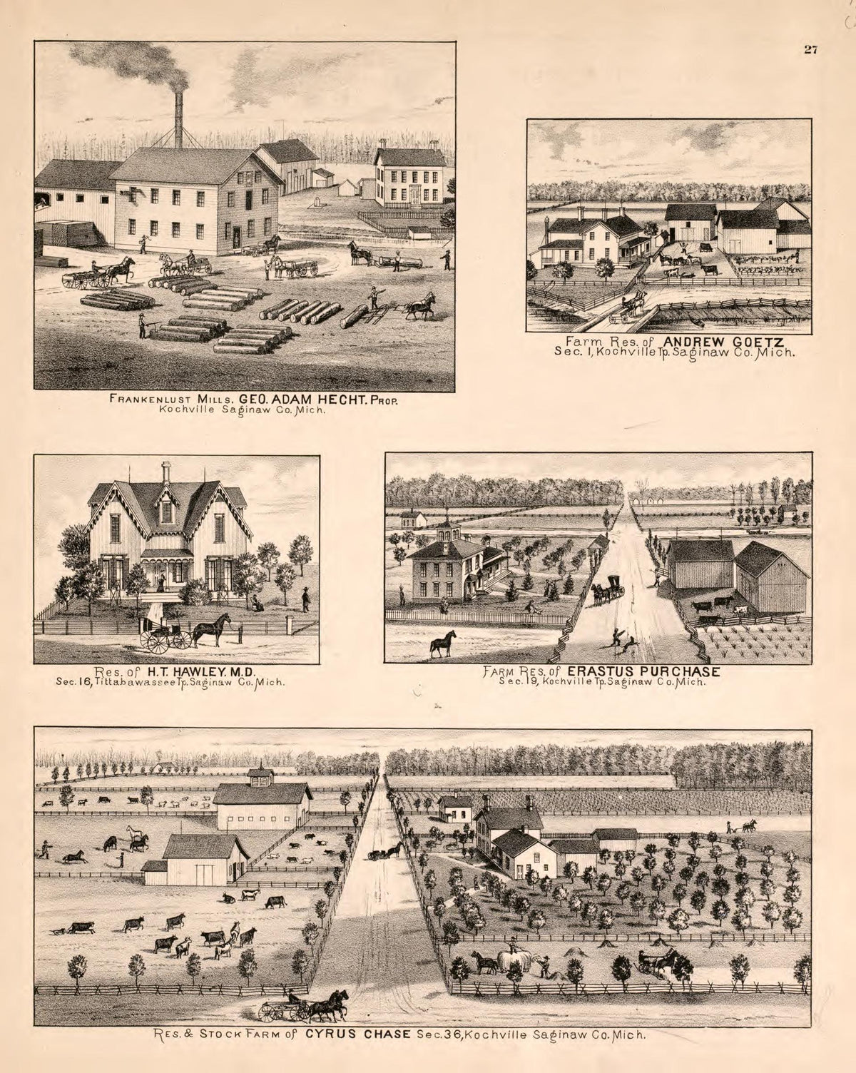 5 Views from Atlas of Saginaw County, Michigan : from Recent and Actual Surveys and Records 1877 by Relic Map Company