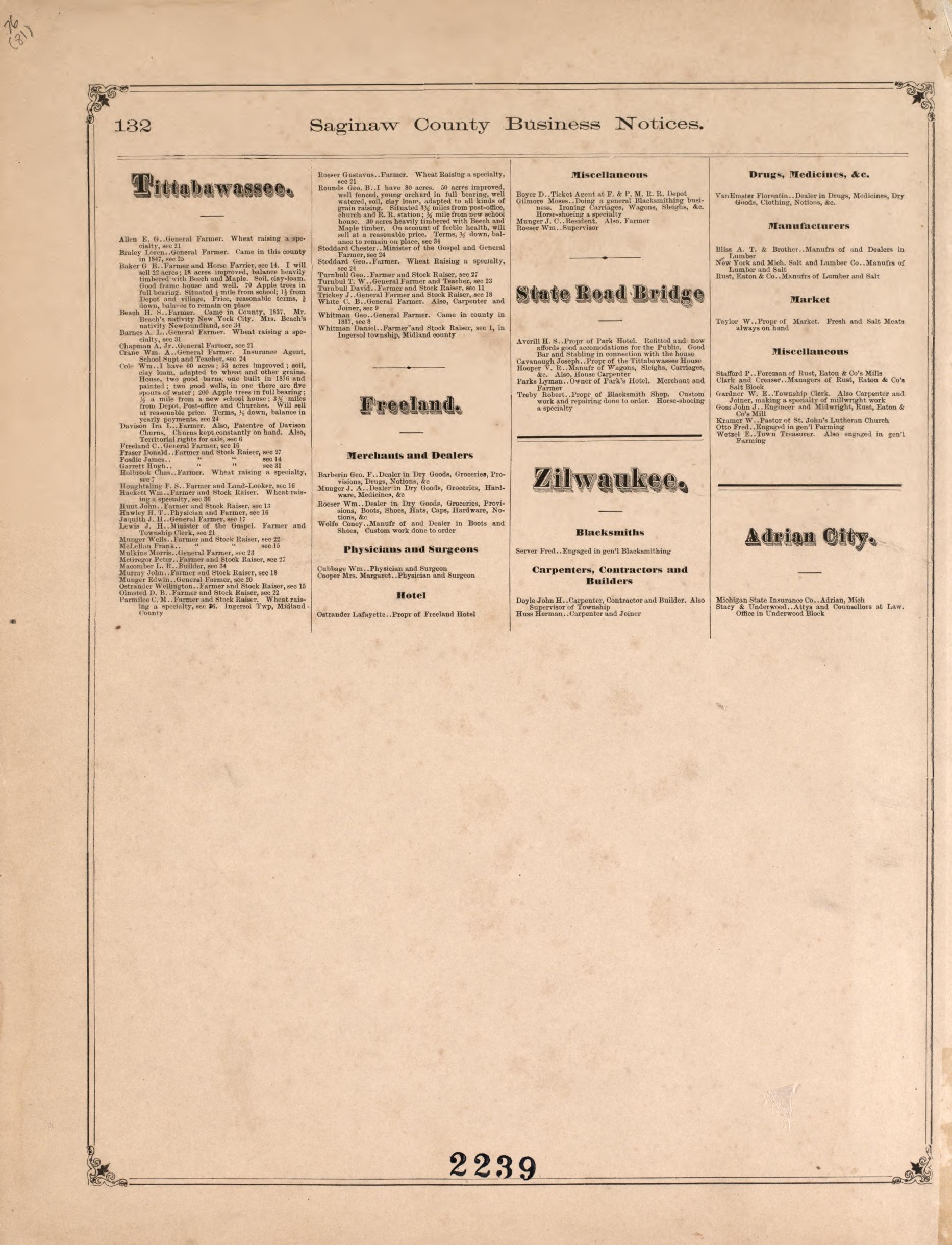Business Notices, P. 8 from Atlas of Saginaw County, Michigan : from Recent and Actual Surveys and Records 1877 by Relic Map Company