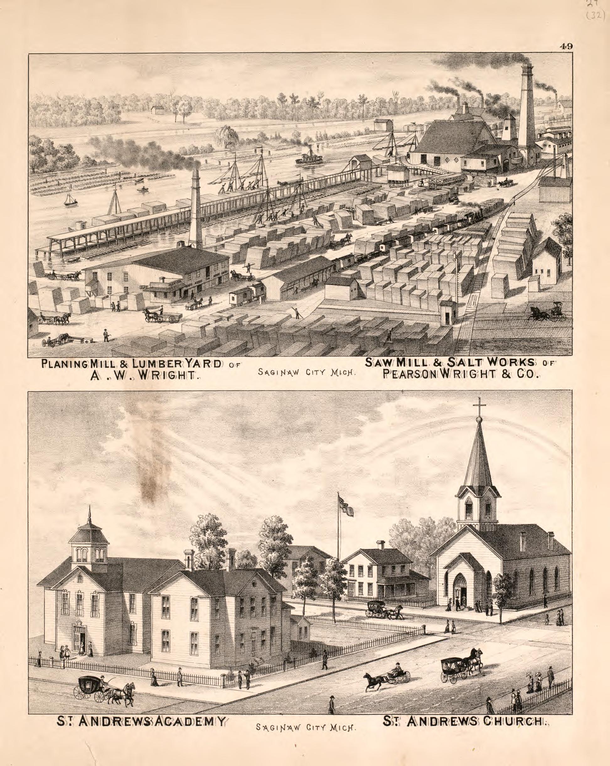 2 Views of Saginaw City from Atlas of Saginaw County, Michigan : from Recent and Actual Surveys and Records 1877 by Relic Map Company