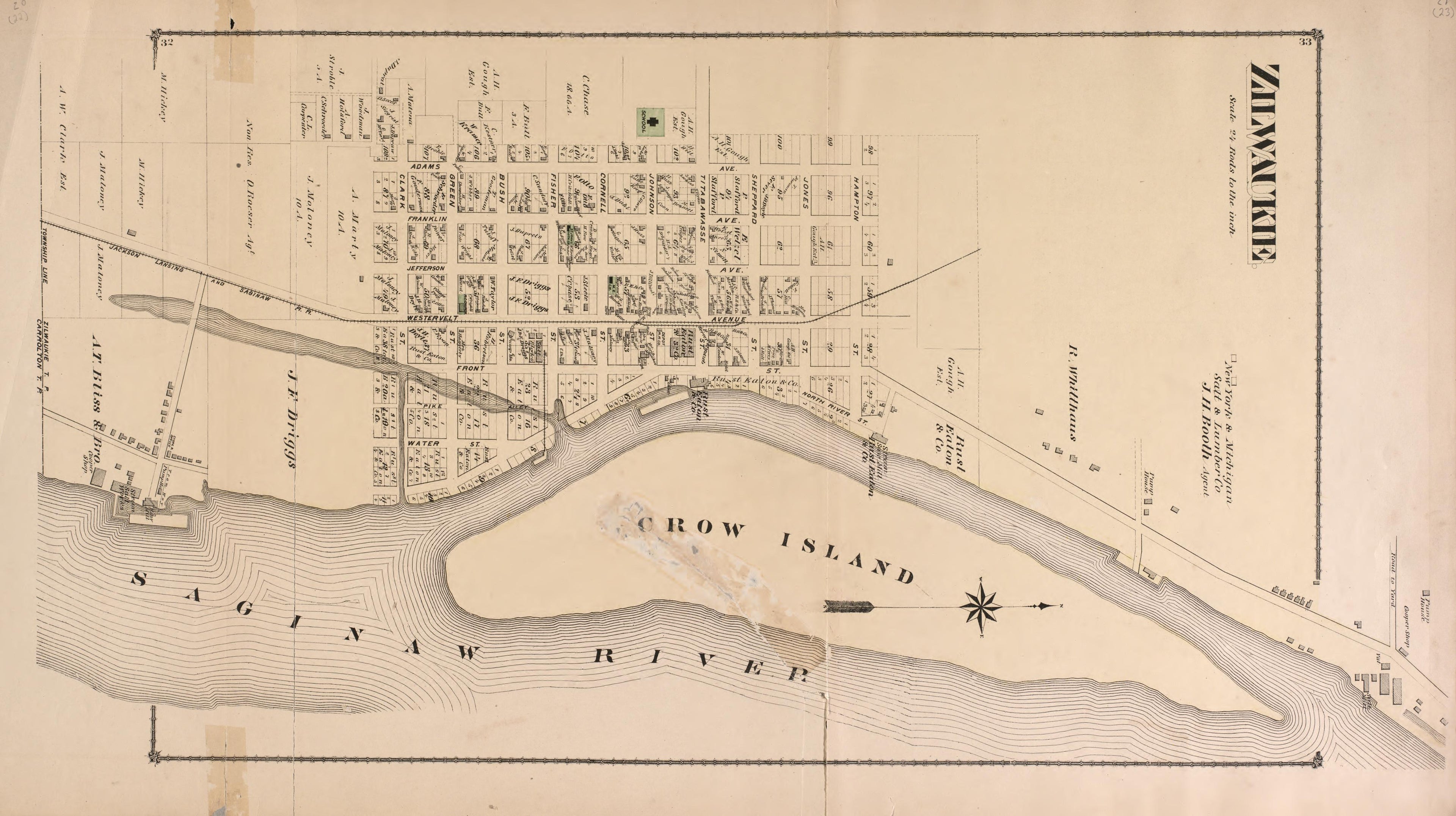 Zilwaukie Township from Atlas of Saginaw County, Michigan : from Recent and Actual Surveys and Records 1877 by Relic Map Company