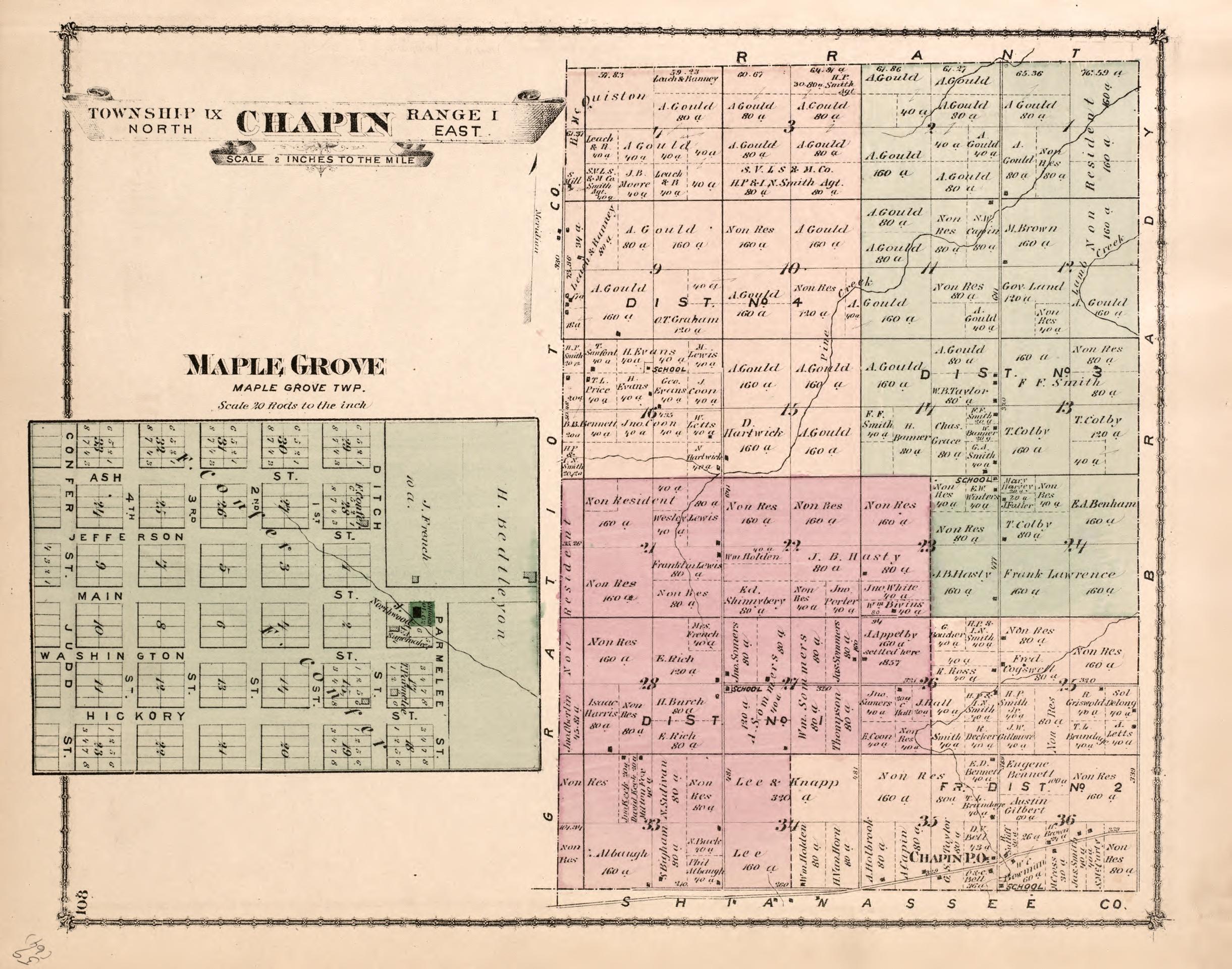 Chapin Township from Atlas of Saginaw County, Michigan : from Recent and Actual Surveys and Records 1877 by Relic Map Company
