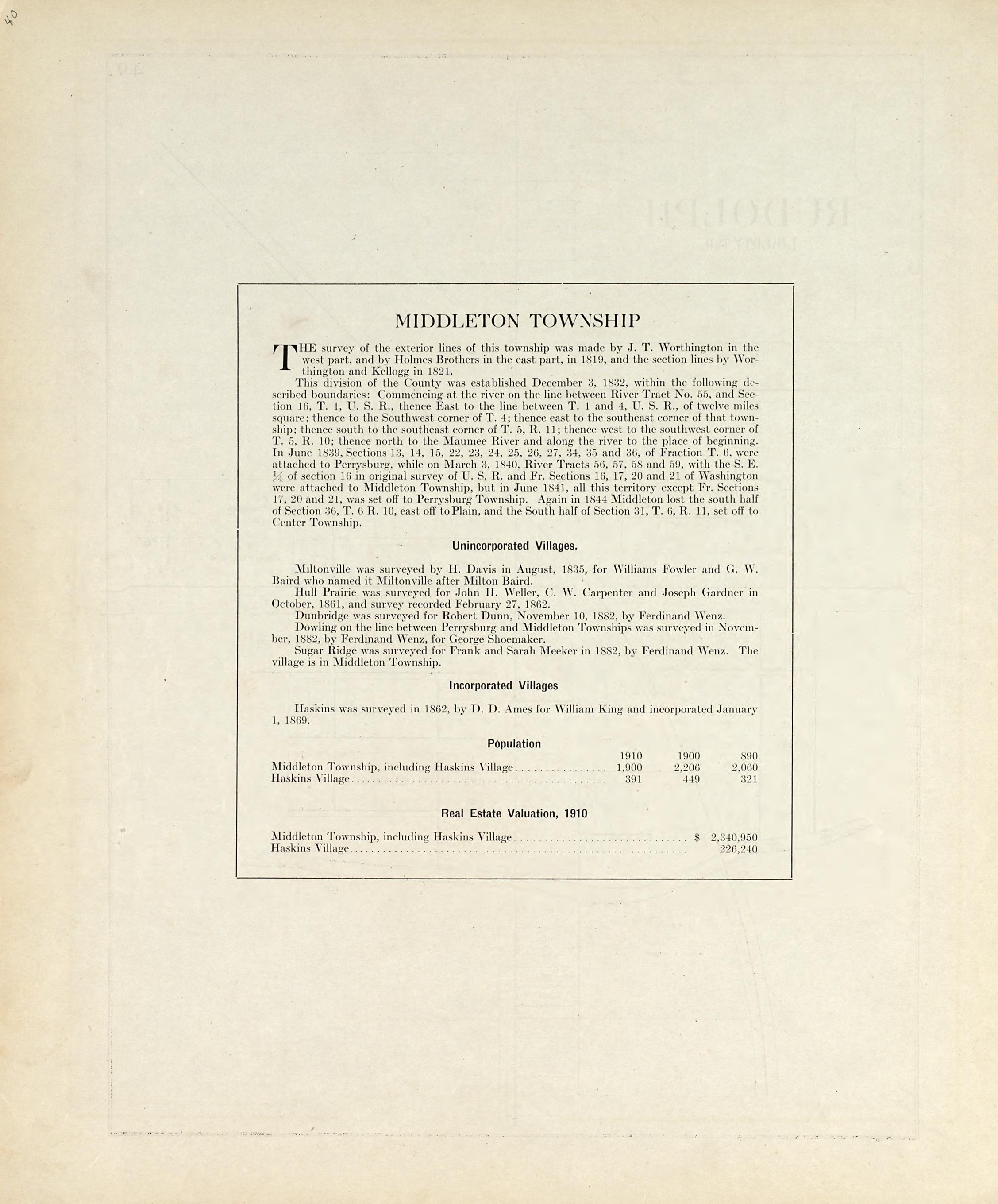 Middleton Township from an Atlas of Wood County, Ohio 1912 by Relic Map Company