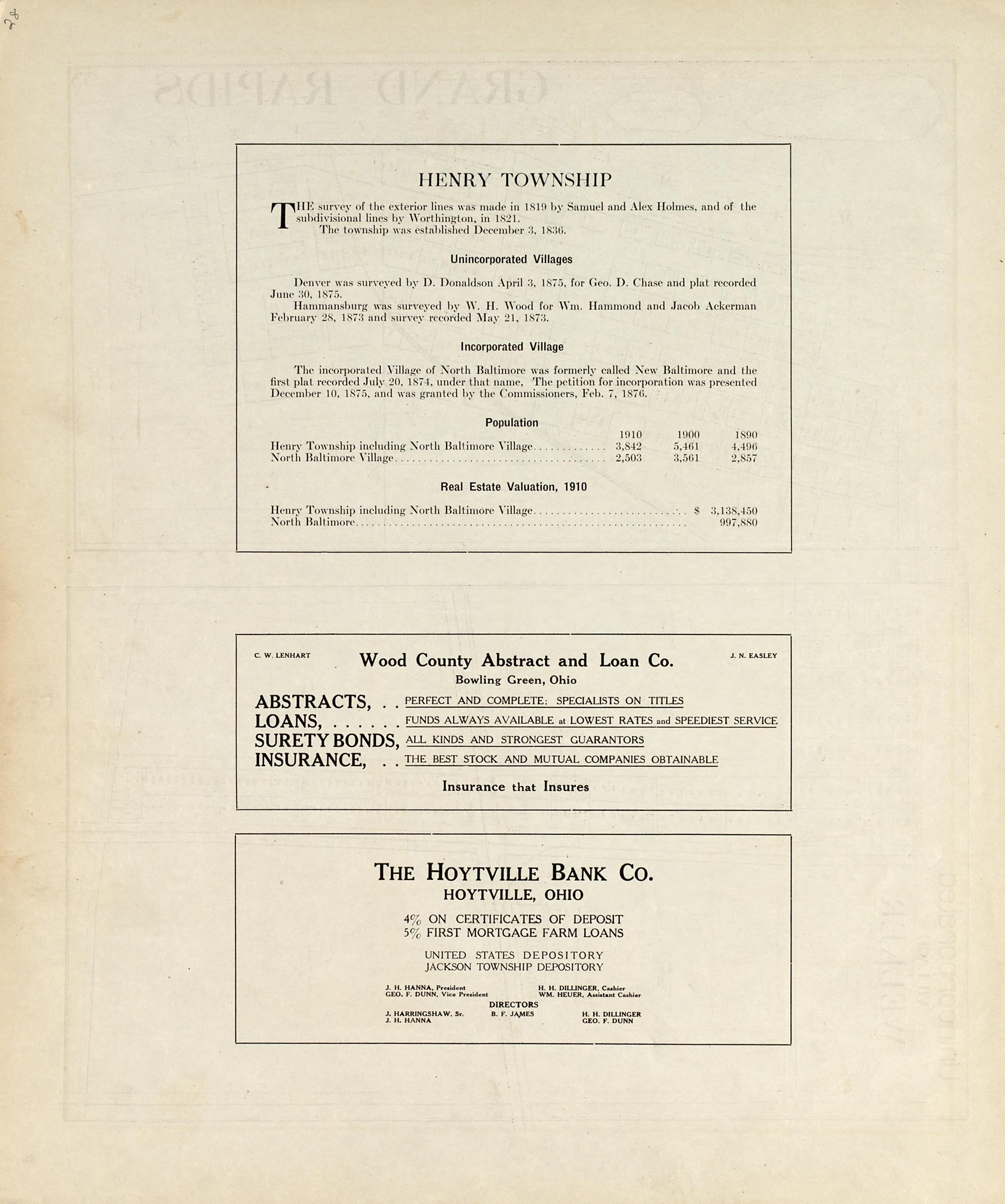 Henry Township from an Atlas of Wood County, Ohio 1912 by Relic Map Company