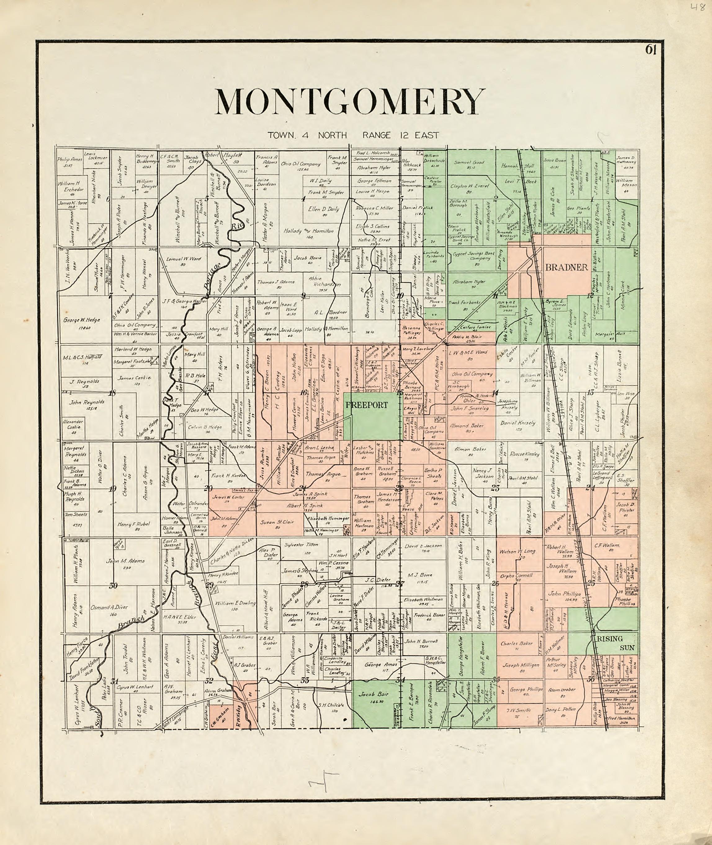 Montgomery from an Atlas of Wood County, Ohio 1912 by Relic Map Company