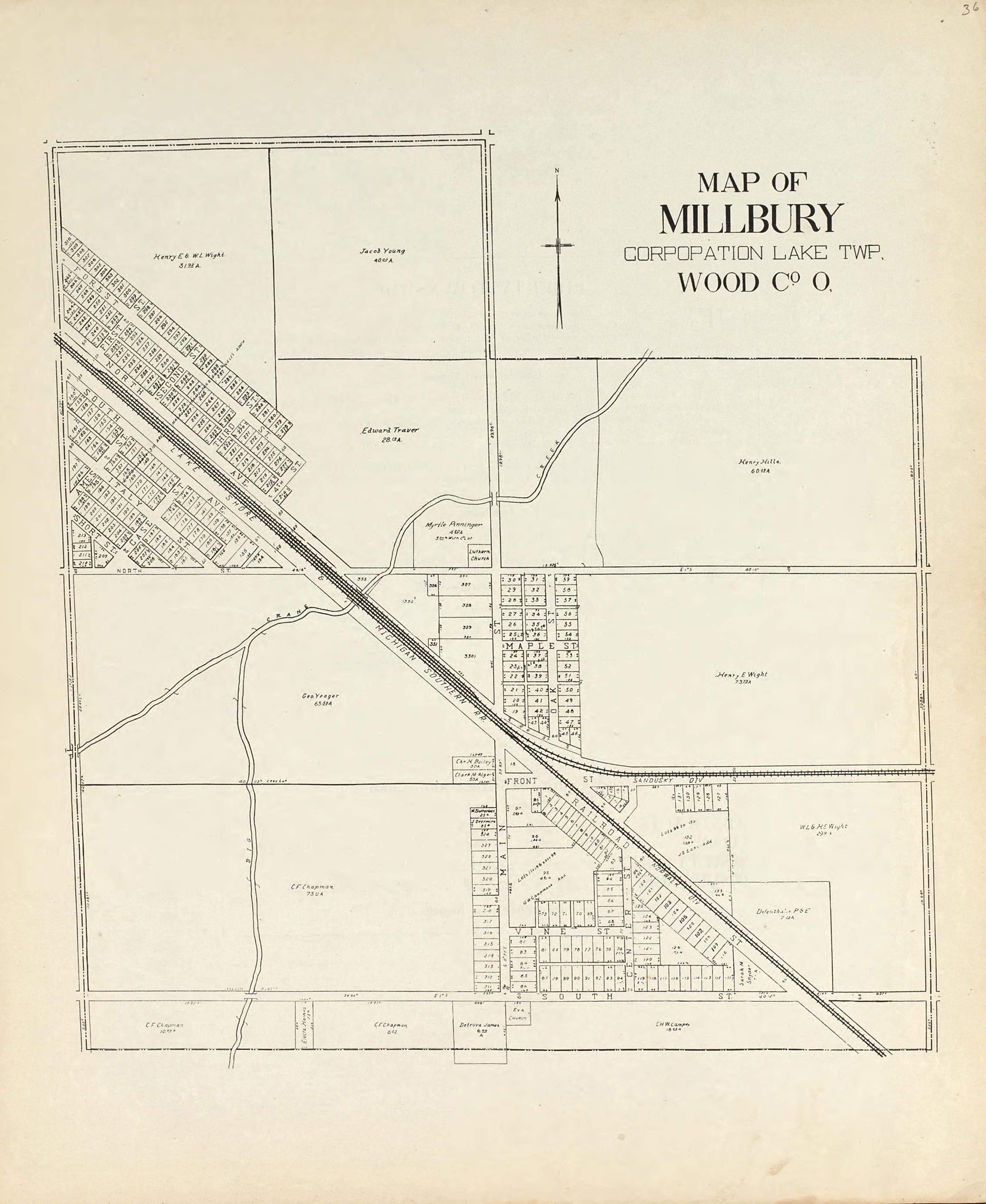Map of Millbury Corporation Lake Township Wood County Ohio from an Atlas of Wood County, Ohio 1912 by Relic Map Company