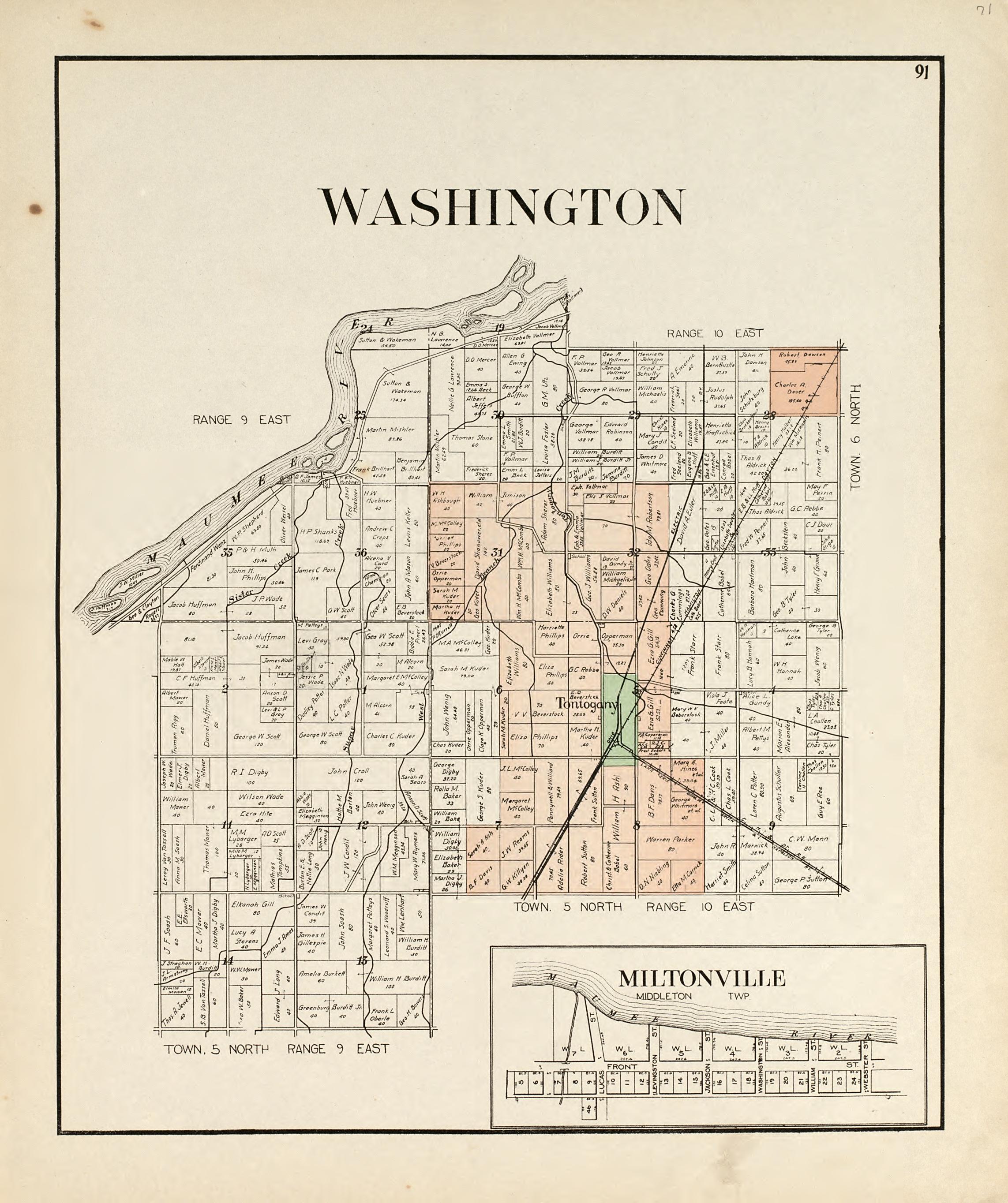 Washington; Miltonville from an Atlas of Wood County, Ohio 1912 by Relic Map Company